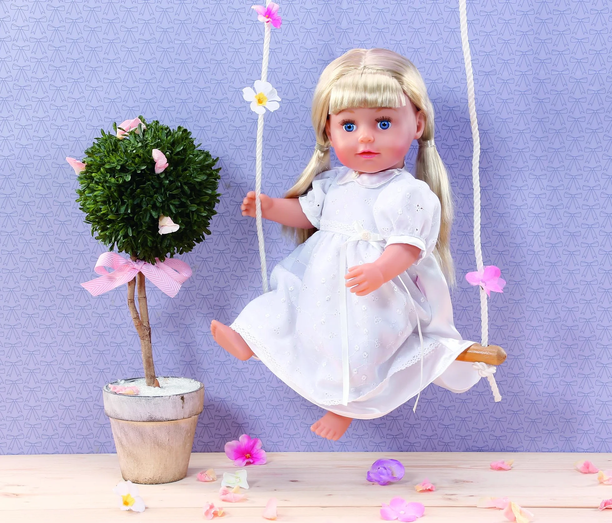 Dolly Moda, Ubranie dla lalek, sukienka do chrztu 43 cm, biała sukienka z haftem kwiatowym, 871423 Zapf Creation