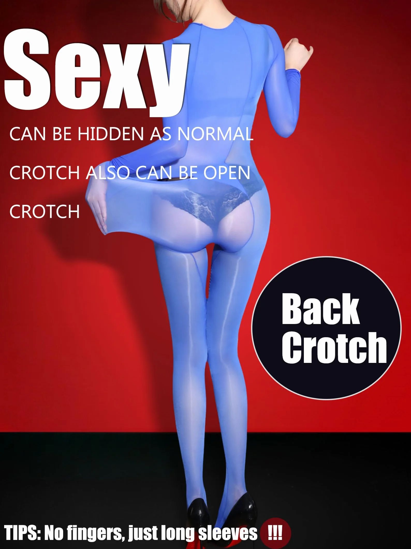 HTRUIYATY Bodystocking z długim rękawem seksowny kombinezon damski nylon bielizna przezroczysty strój rajstopy