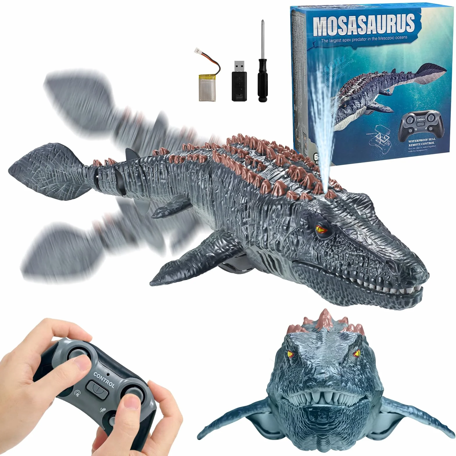 zdalnie sterowana łódź Mosasaurus z mgiełką, zdalnie sterowana wodna łódź, podwójny śmigło, zabawka dla dzieci