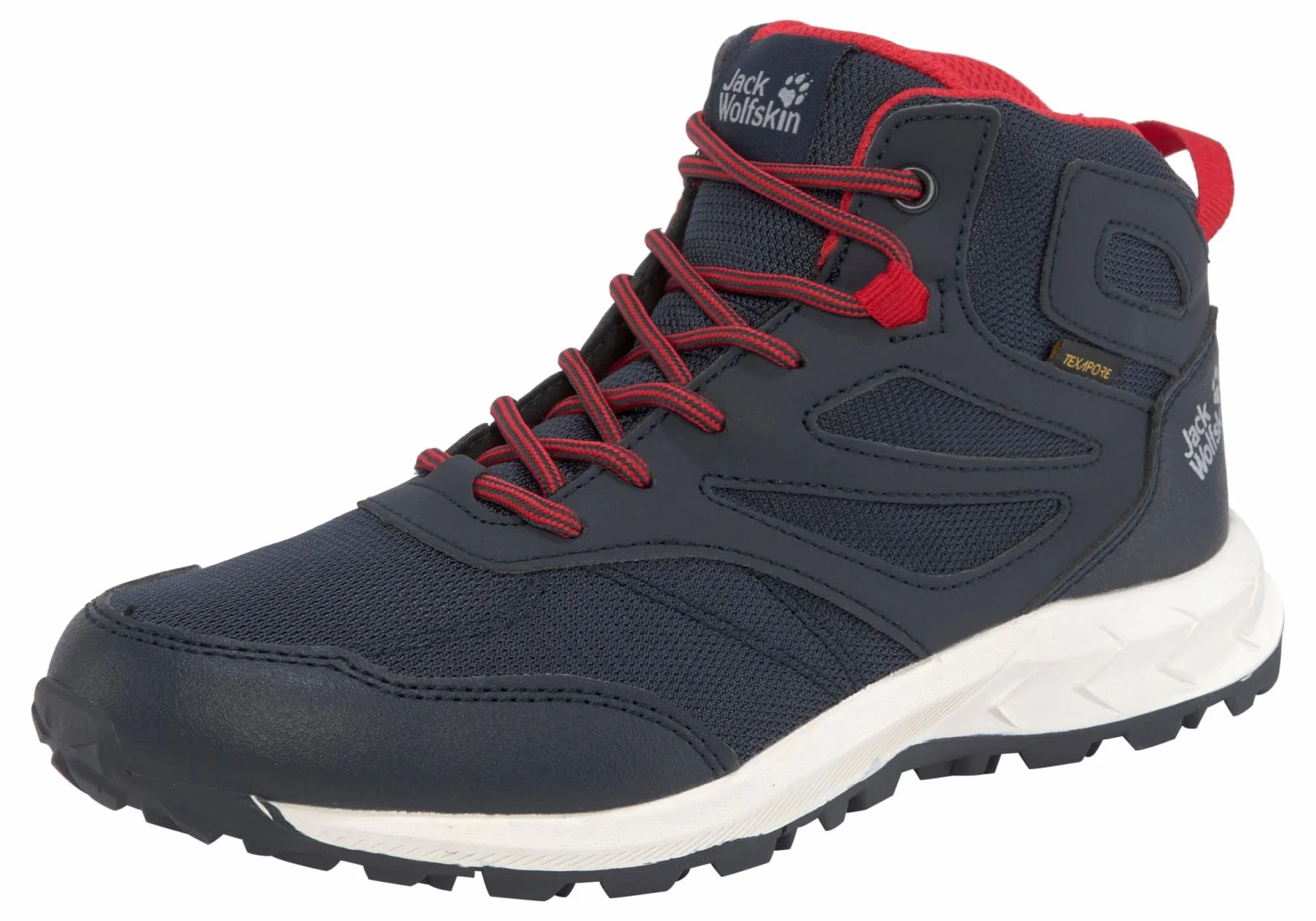 Jack Wolfskin WOODLAND TEXAPORE MID K Buty Trekkingowe Uniseks - dzieci, night Niebieski / Czerwony, 32 EU