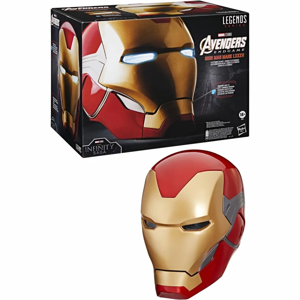 Avengers Marvel Legends Series Iron Man Premium elektroniczny kask z Light FX, Endgame sprzęt do odgrywania ról dla dorosłych, czerwony