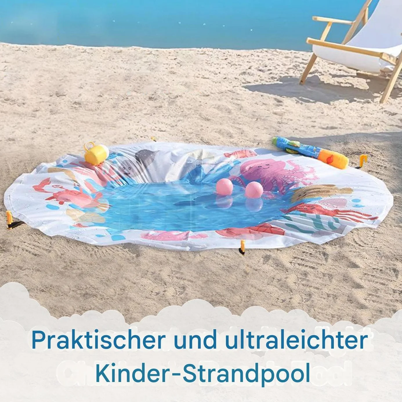 Beach Puddle Pool | składany brodzik plażowy dla dzieci – 2 w 1, podkładka pod kałużę na kemping, do pływania, ogrodu, na podwórko, na zewnątrz, na urlop rodzinny