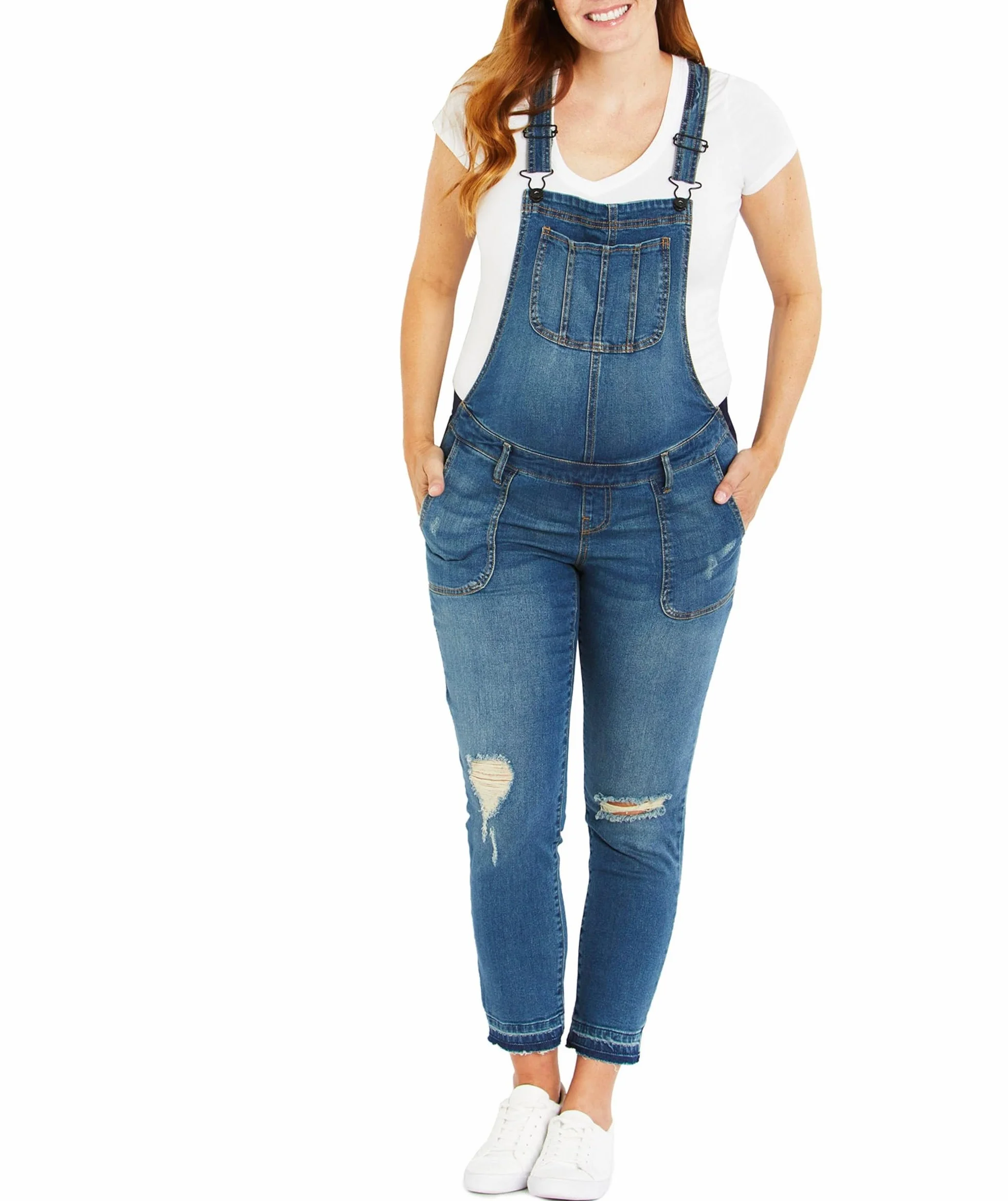 Motherhood Maternity Dżins Kobiety Side Panel Skinny Ankle Length Denim Overalls