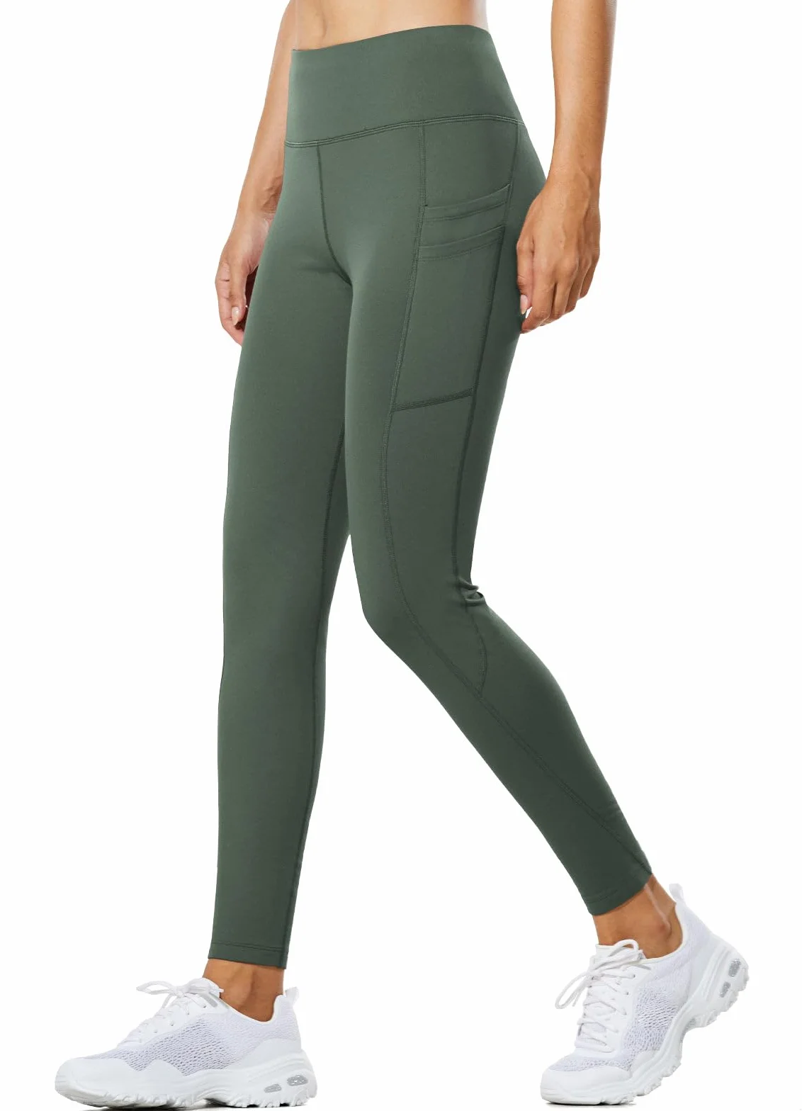 BALEAF Legginsy termiczne, damskie, zimowe, legginsy z wysokim stanem, legginsy sportowe z kieszeniami, legginsy do jogi z polaru, spodnie zimowe są wodoodporne