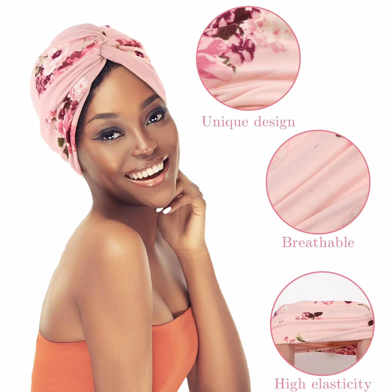 XEPST Turbany z nadrukiem dla kobiet, 2 sztuki, miękkie, wstępnie zawiązane węzły, turban, nakrycie głowy po chemioterapii, plisowana czapka beanie