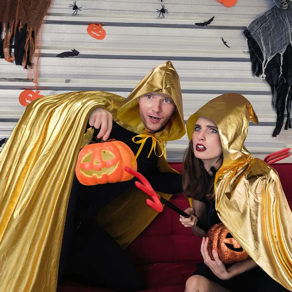 Aomig Peleryna z kapturem dla dorosłych, długa peleryna z kapturem, akcesoria dla czarownic, tajemniczy dodatek cosplay, bajkowy magik, kostium na Halloween, 150 cm, materiał do stemplowania