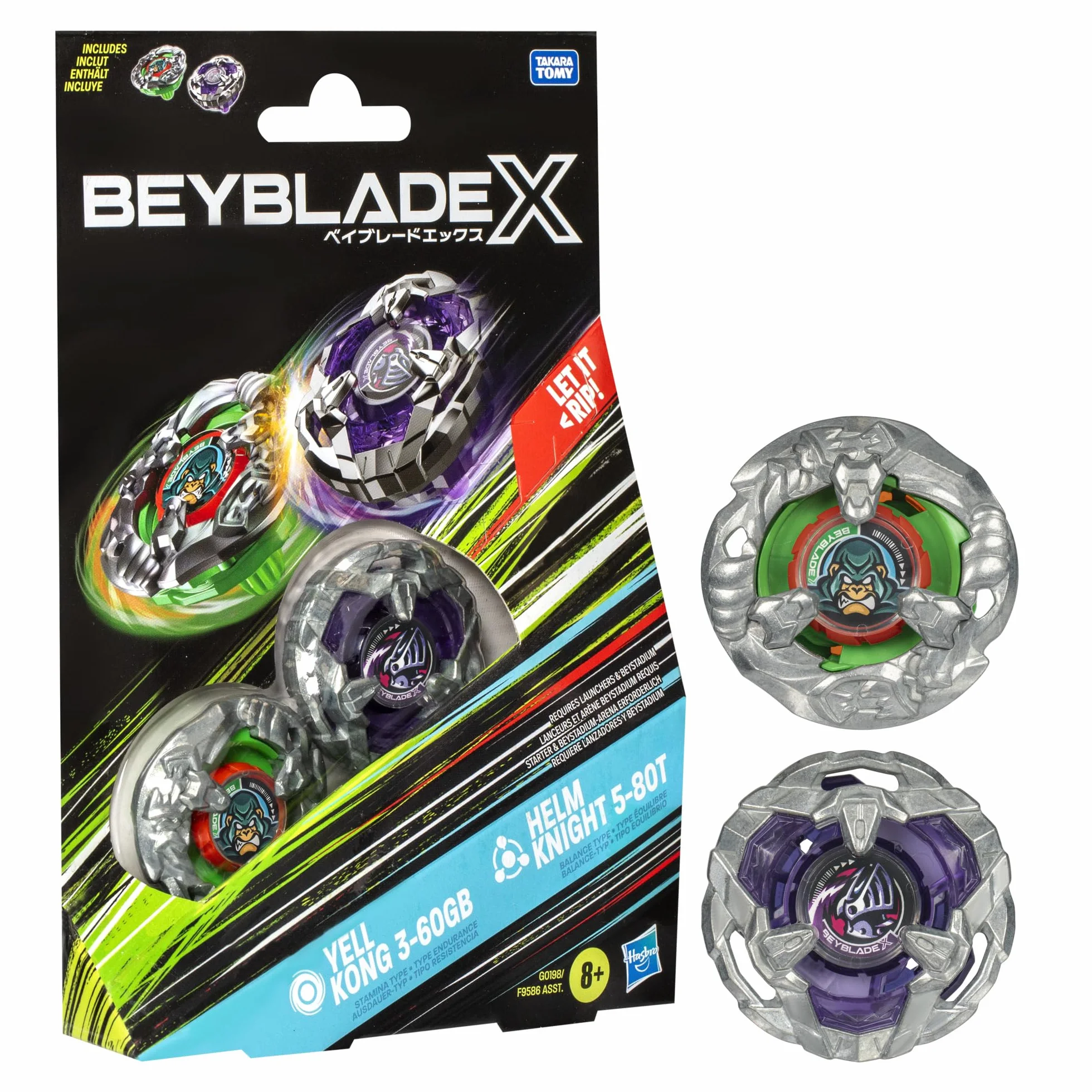 Beyblade X Yell Kong 3-60 GB i Helm Knight 5-80T top dwupak zestaw, zawiera 2 górne części w prawo, zabawki spinningowe dla dzieci w wieku 8 lat, rodzaje wytrzymałości i równowagi, dla chłopców i