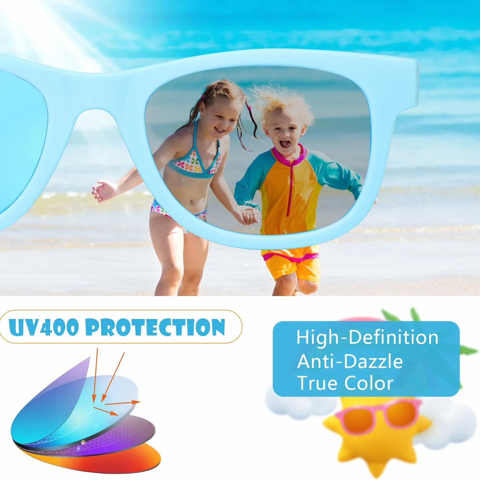 Hifot Okulary przeciwsłoneczne dla dzieci dla chłopców i dziewczynek, ochrona UV400, polaryzacyjne okulary przeciwsłoneczne dla niemowląt, elastyczne okulary przeciwsłoneczne dla dzieci w wieku 2-7