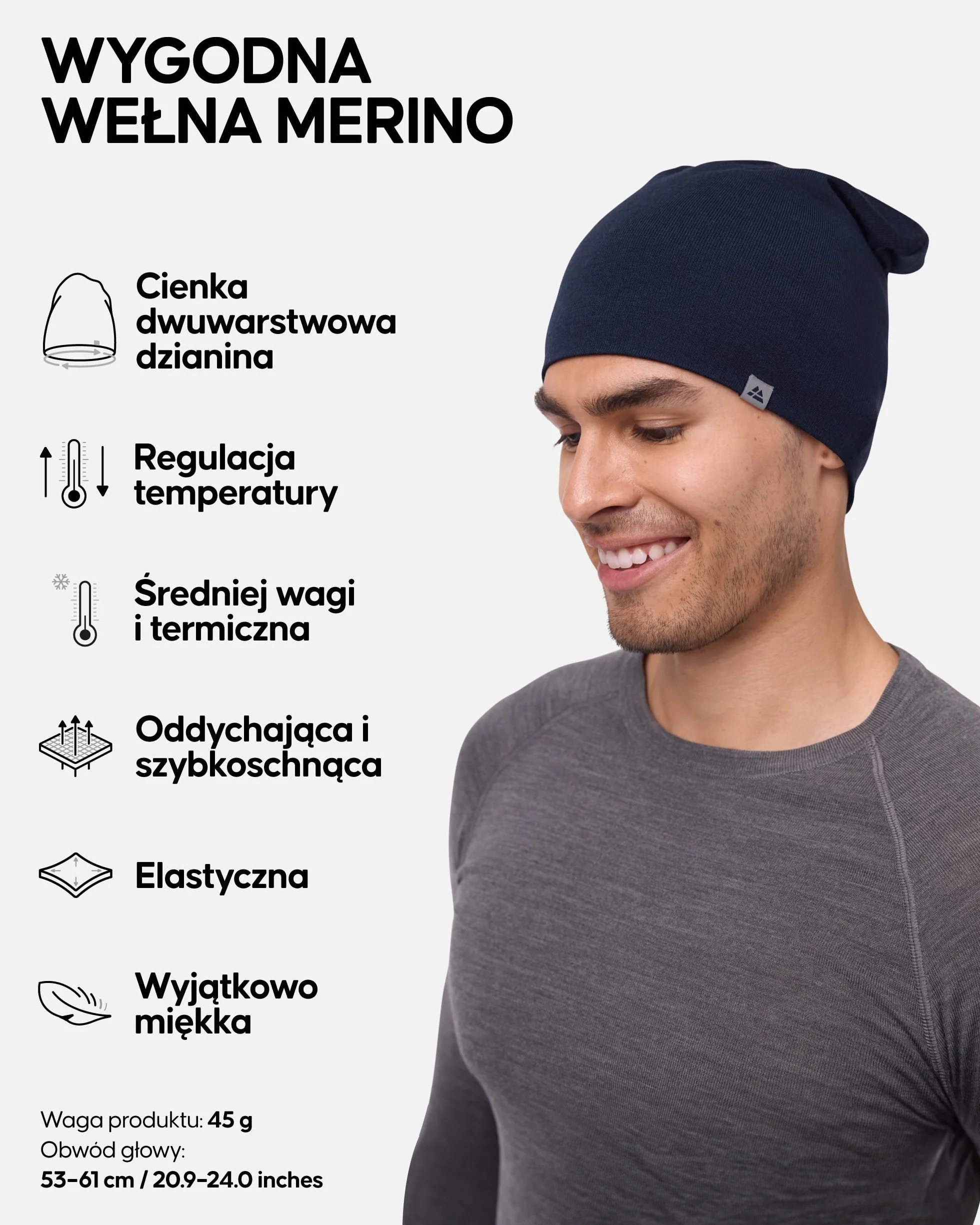DANISH ENDURANCE Wełniana Czapka Merino, Ciepła Beanie, Materiał Premium, Oddychająca, Sportowa, Dla Mężczyzn i Kobiet