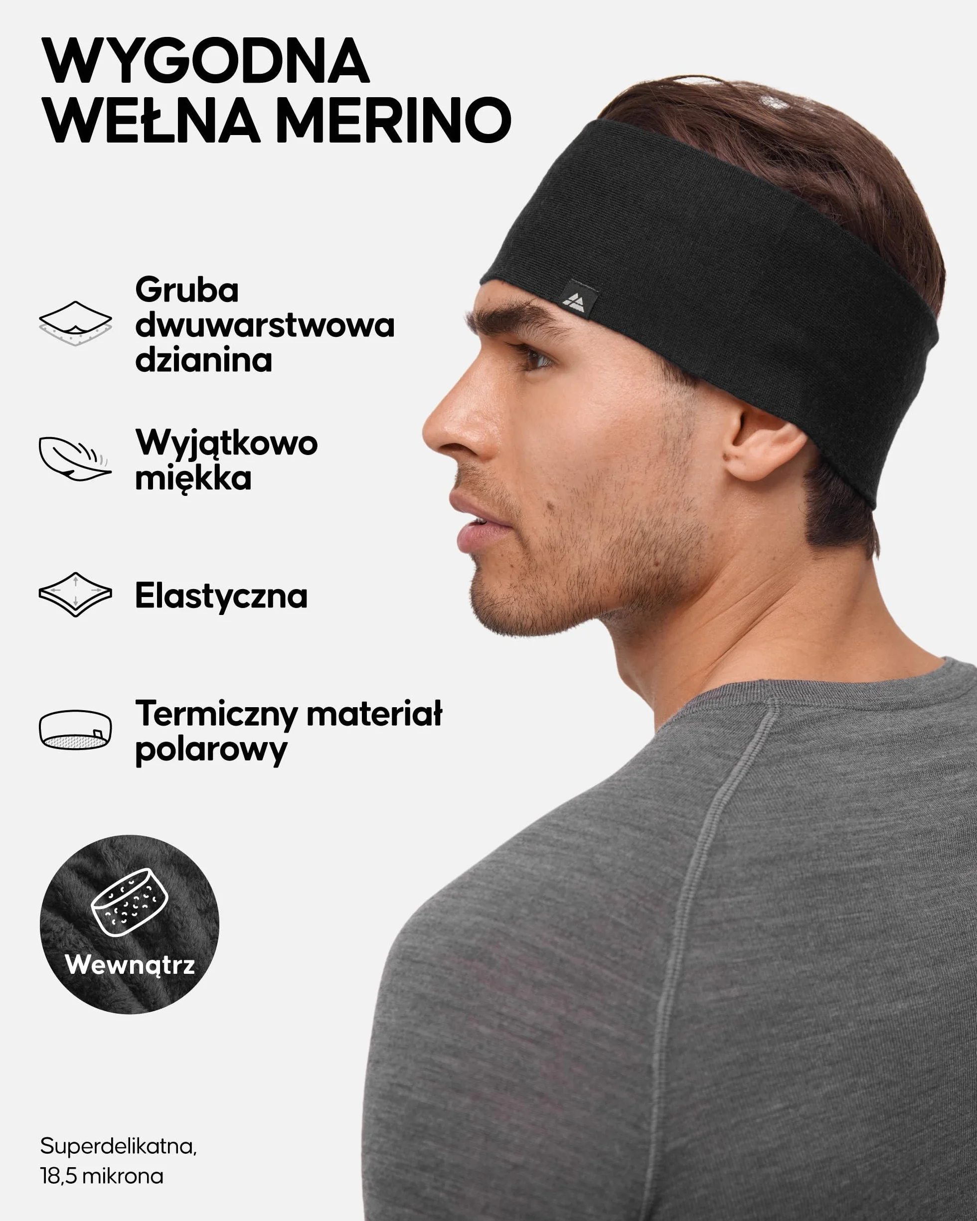 DANISH ENDURANCE Opaska na Głowę z Wełny Merino, z Podszewką z Termicznego Polaru, Unisex, Czarny, L/XL