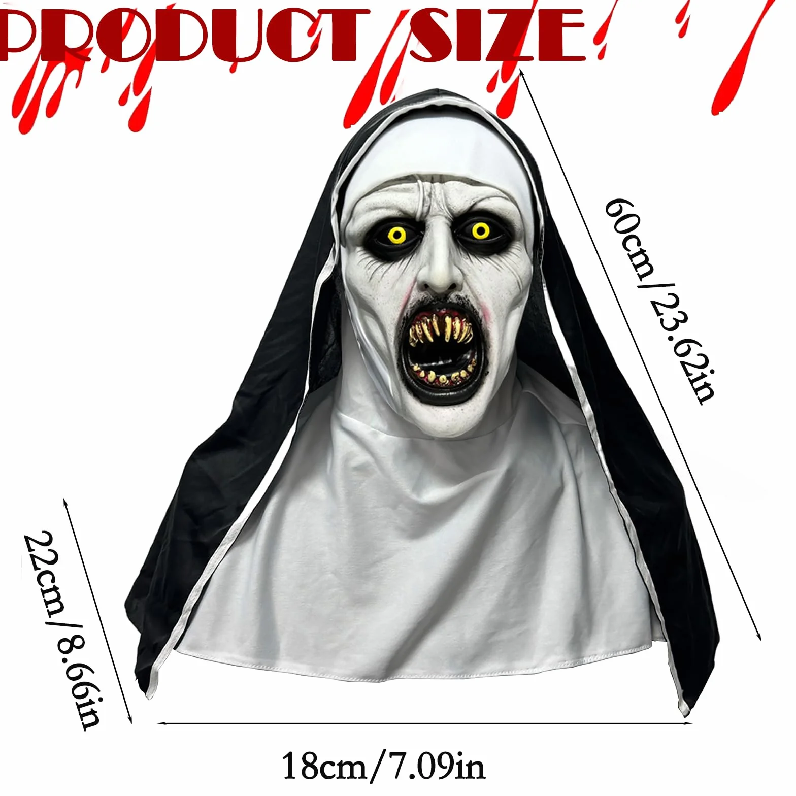 Kostium na Halloween, maska na Halloween, przerażająca zakonnica, maska na całą głowę, wykonana z lateksu, idealna na Halloween, imprezy z horroru i imprezy kostiumowe, uniseks