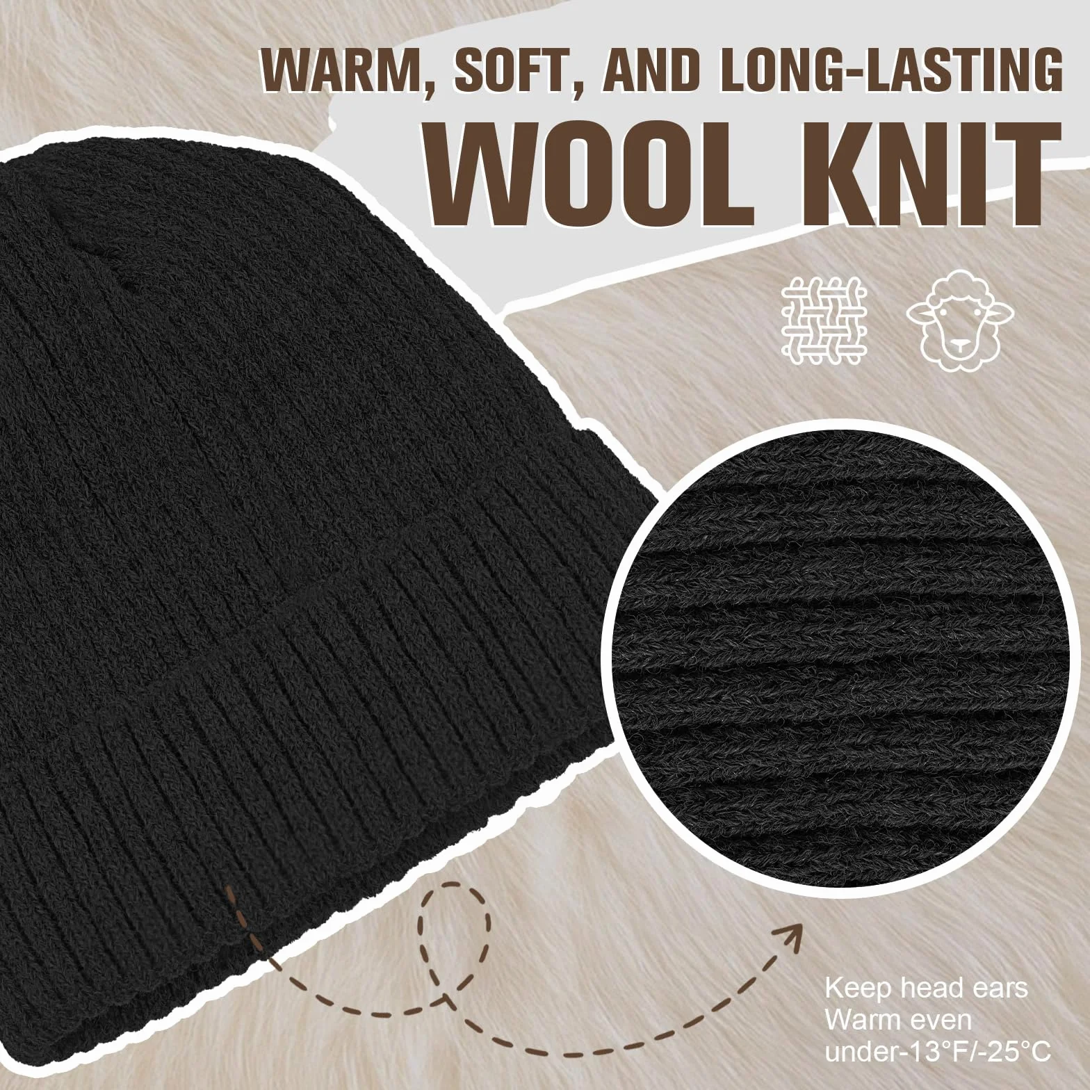 Wełniana czapka, ciepła czapka beanie z polaru, unisex, czapka zimowa, miękka i gruba czapka z dzianiny dla kobiet i mężczyzn