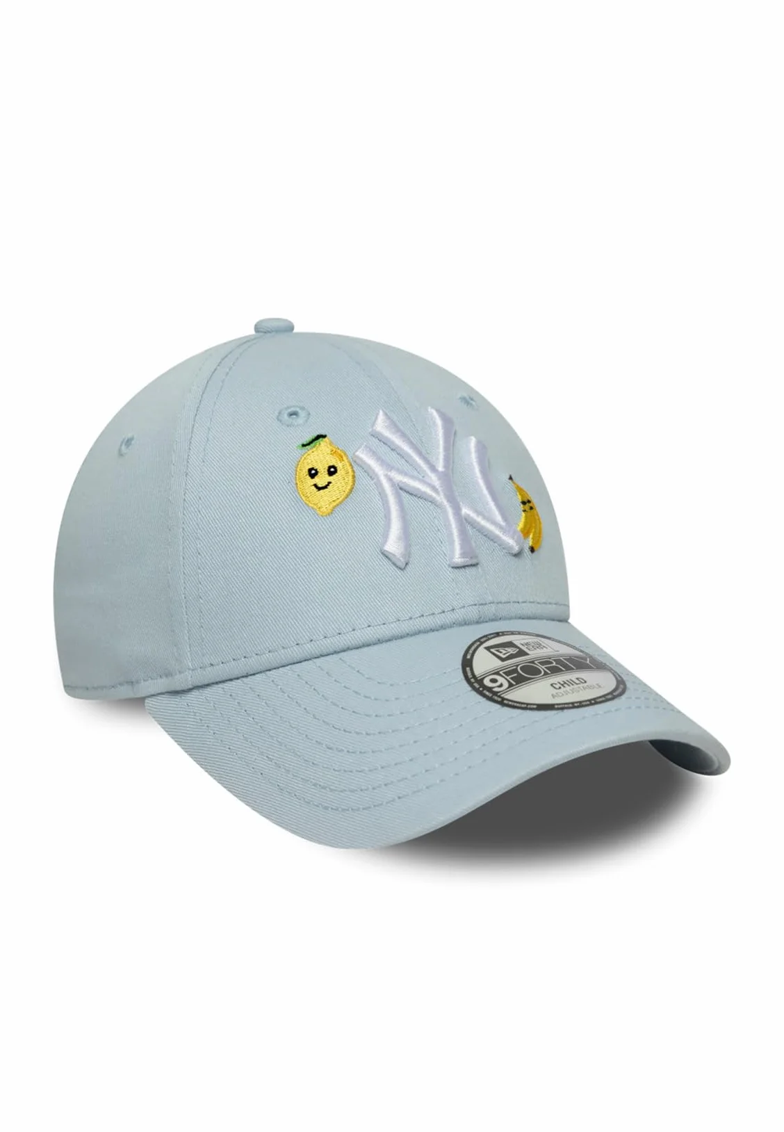 Czapka New Era 9Forty dla dzieci z ikoną owocu NY Yankees jasnoniebieska, rozmiar: dziecięcy
