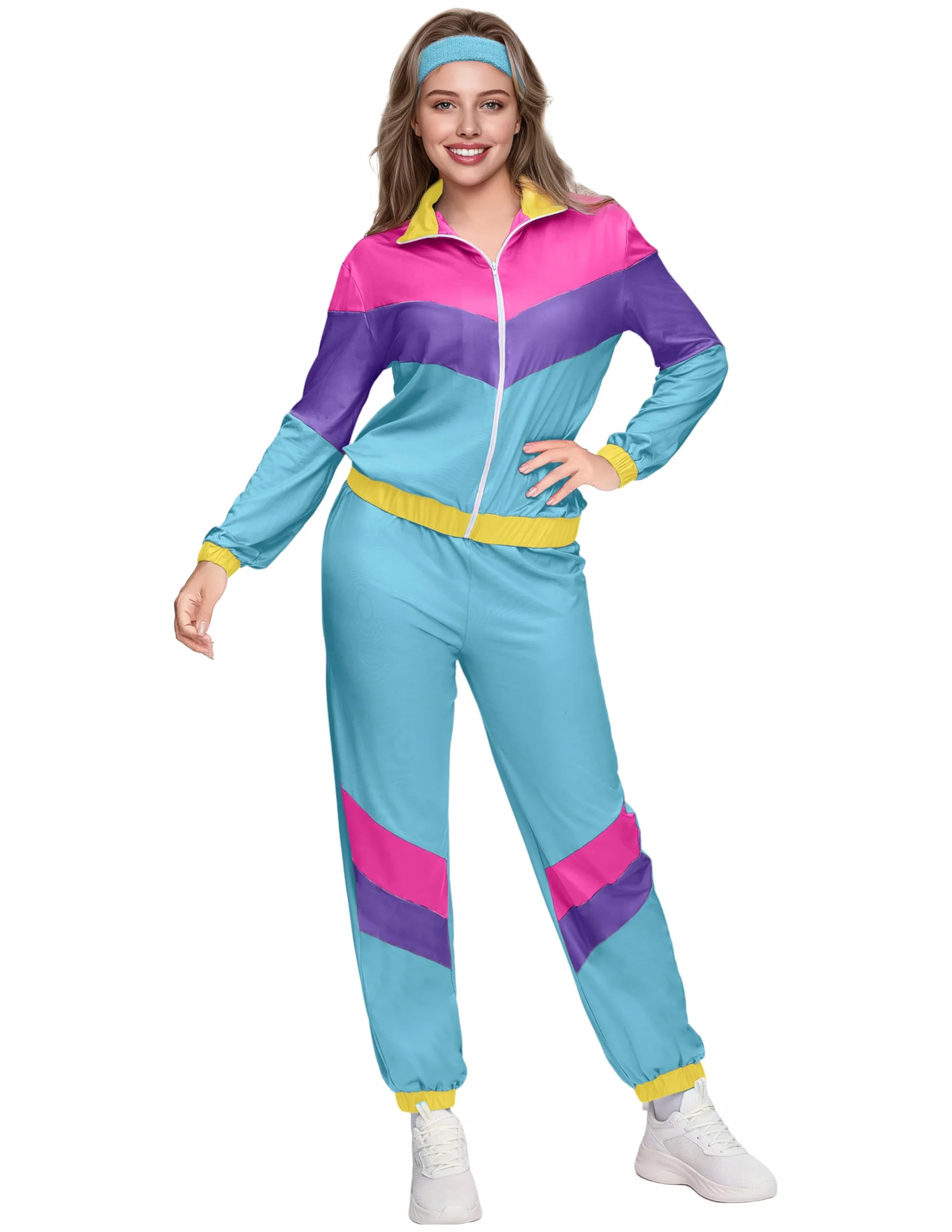 Spooktacular Creations Damski kostium treningowy w stylu lat 80., dla dorosłych, na Halloween, lata 70., odzież sportowa, strój na Halloween, imprezę kostiumową