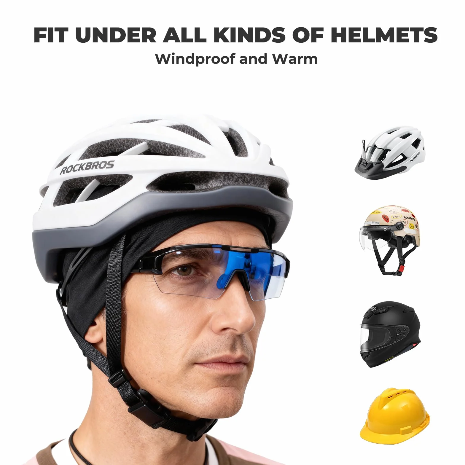 ROCKBROS Czapka Rowerowa Kask Undercap Czapka Rowerowa Ciepła Wiatroszczelna Czapka Zimowa Czapka Rowerowa do Jazdy na Rowerze Narciarstwo Bieganie Kobiety/Mężczyźni