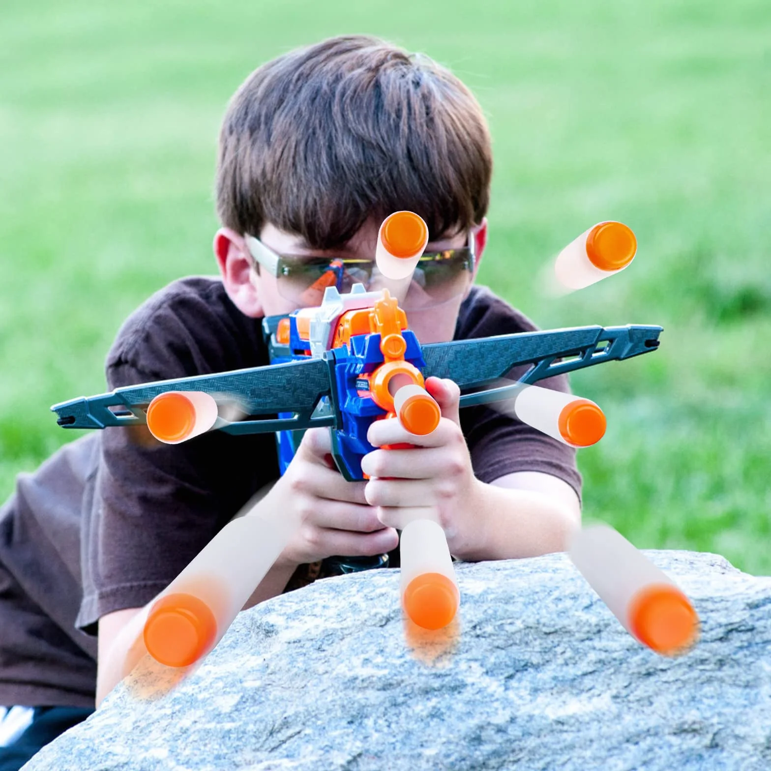 AMOSTING 100 fluorescencyjne rzutki do nerf, 7.2 cm białe naboje piankowe amunicja piankowa do N-Modulus Fortnite Elite Strike Blasters Series z torbą na zabawki