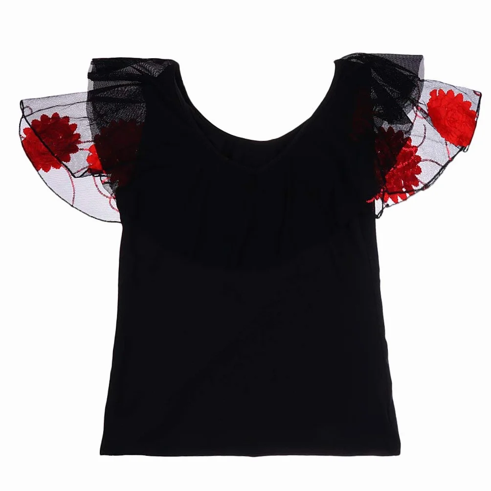 Ballroom Flamenco Latin Salsa Dance Bluzka Topy Odzież do tańca scenicznego Kostiumy Czerwony L, Czarny, L