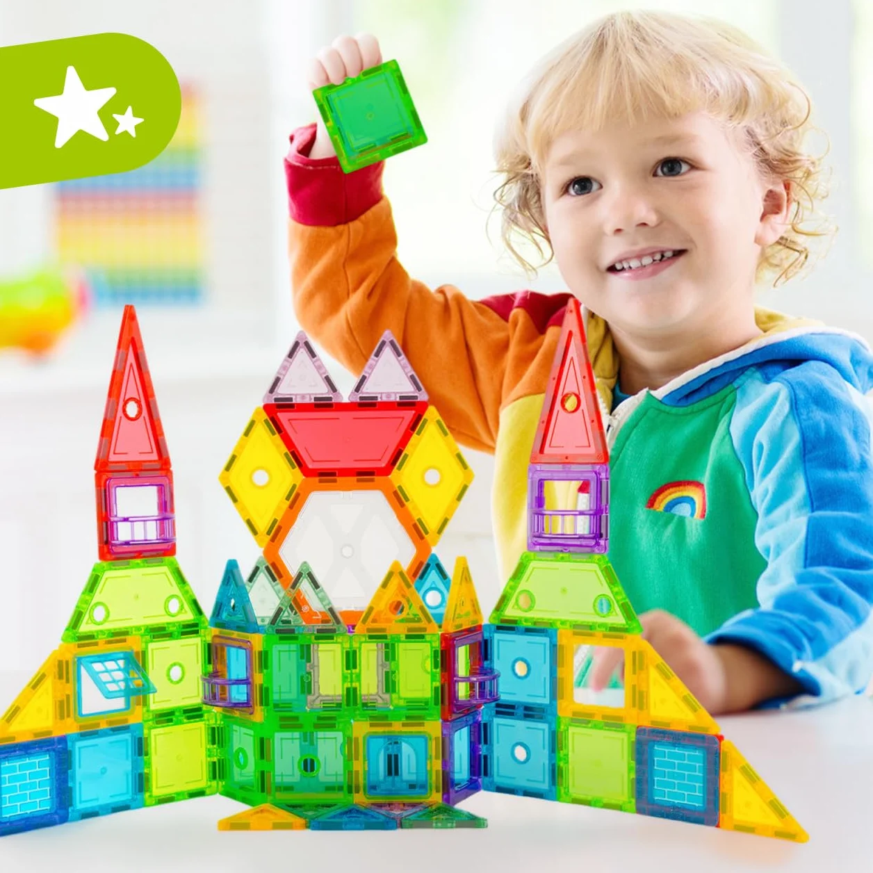 MalPlay Magnetyczne klocki, puzzle, zabawki konstrukcyjne dla dzieci, 130 sztuk, prezent od 3 lat
