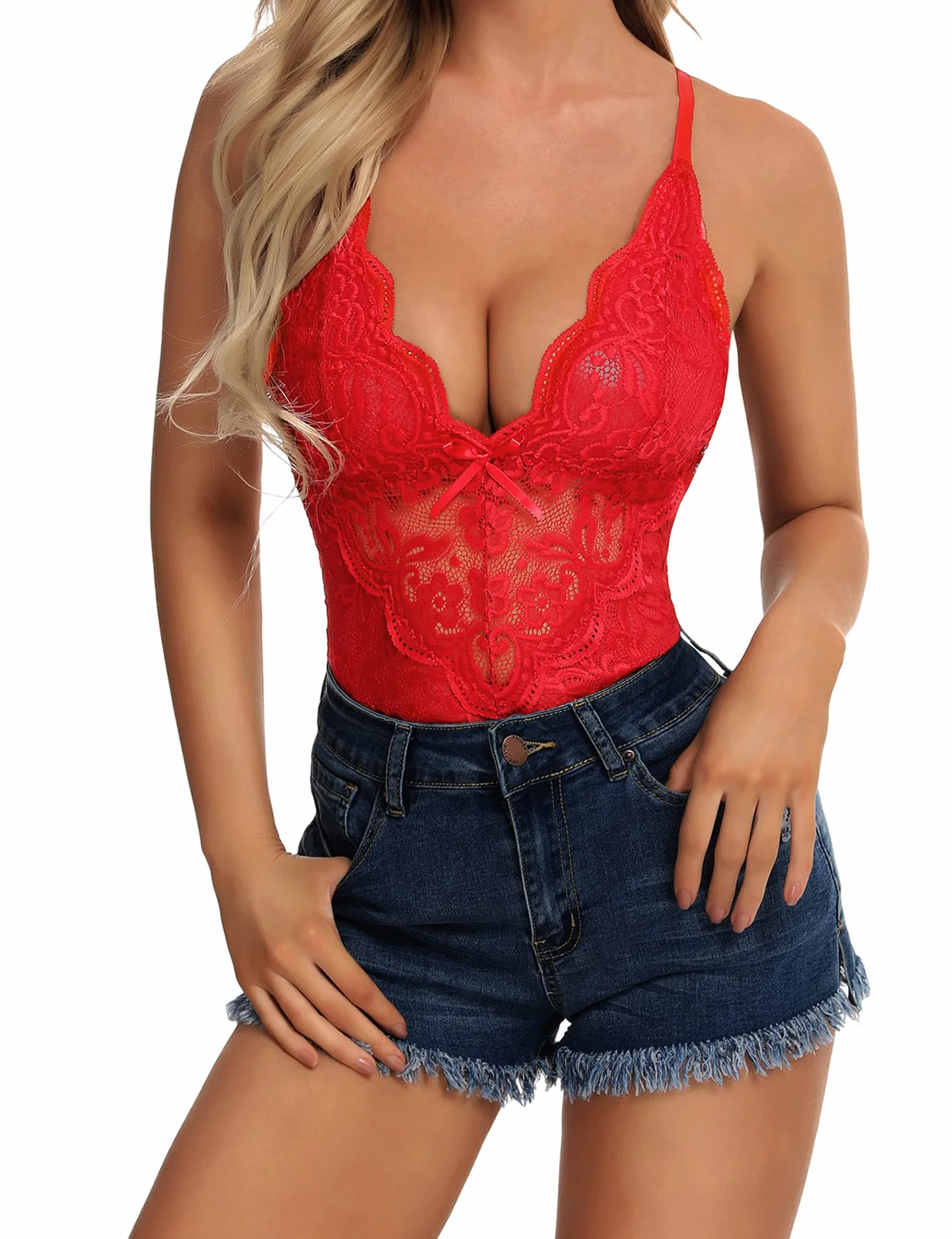 Aranmei Seksowne body w kroczu dla kobiet niegrzeczne jednoczęściowe koronkowe body babydoll Teddy