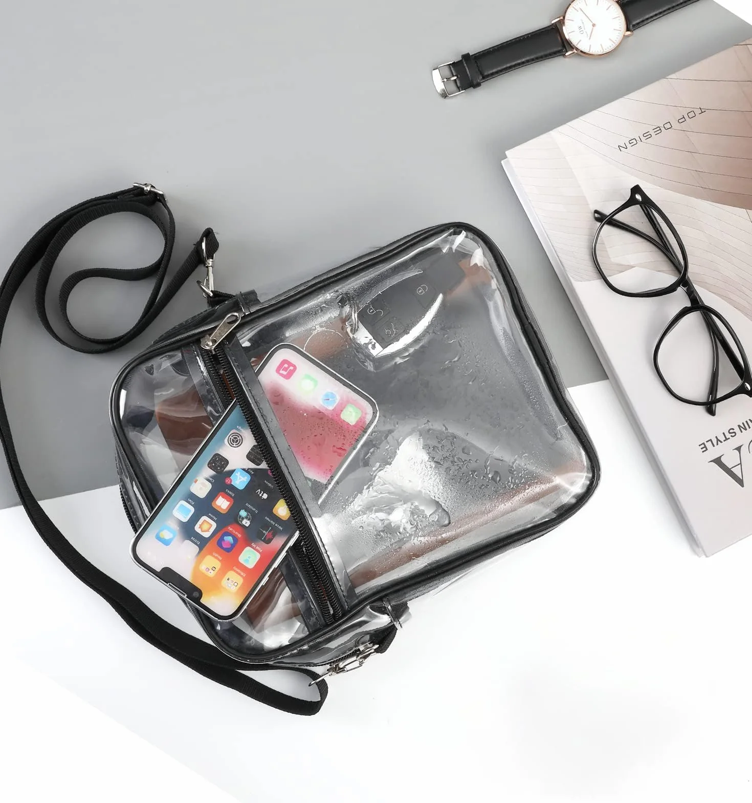 Przezroczysta torba crossbody, przezroczysta torba na ramię z PCW z regulowanym paskiem, zatwierdzona przez stadion, przezroczysta torebka na koncert, stadion, podróż, festiwal, imprezy