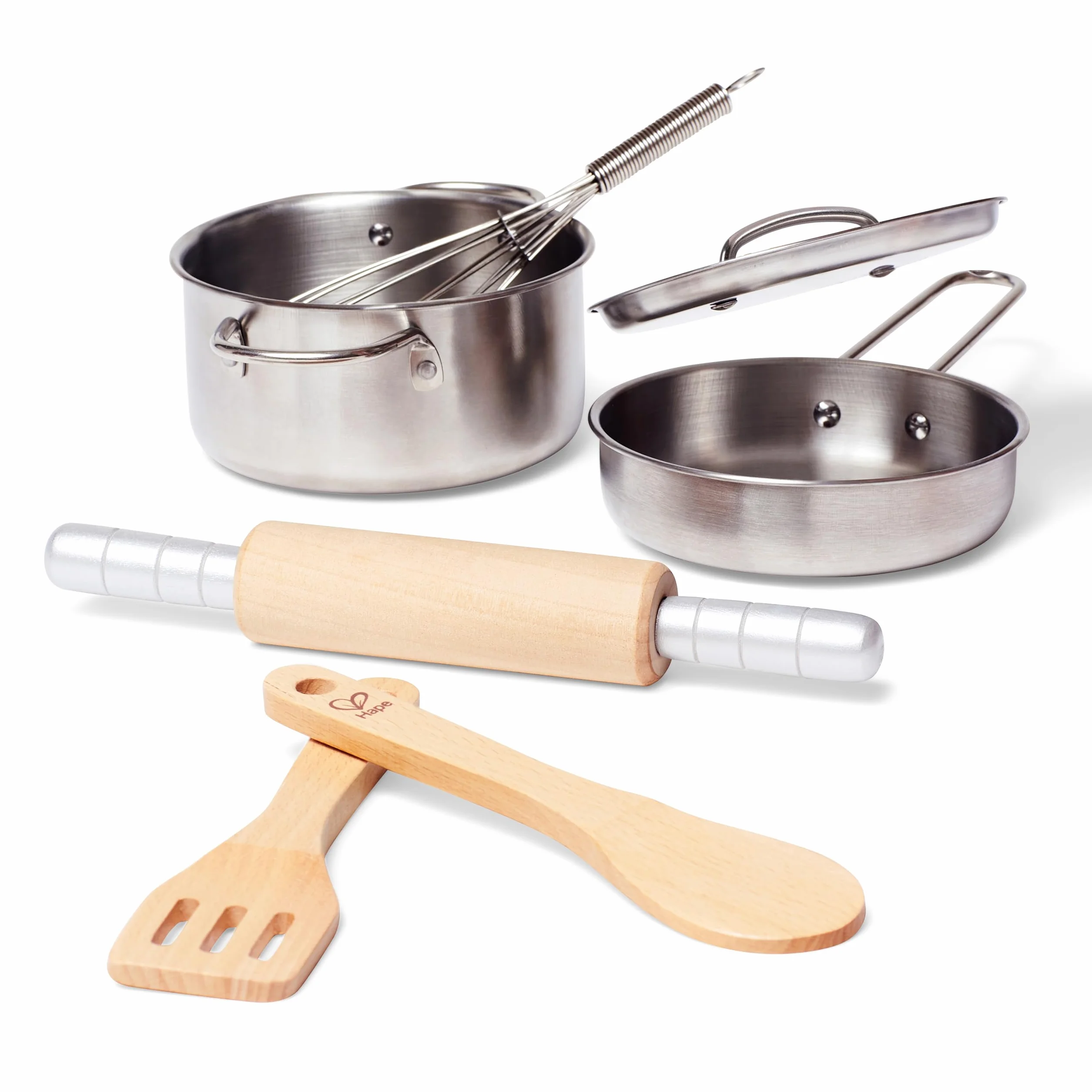 Hape E3137 Chef's Cooking Set - Child Safe Pots, Pans and Utensils - Wooden Kitchen Accessories