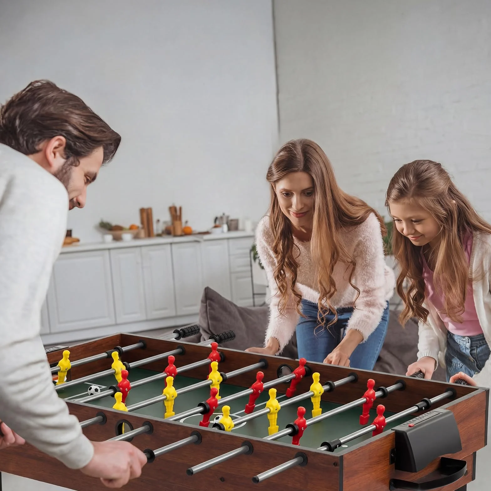 COSTWAY Wielofunkcyjny stół do gry, 4 w 1, stół do gry w piłkarzyki z bilardem, hokejem lotniczym, tenis stołowy, wielofunkcyjny stół do piłkarzyków z akcesoriami, do pokoju zabaw, na imprezę, do baru