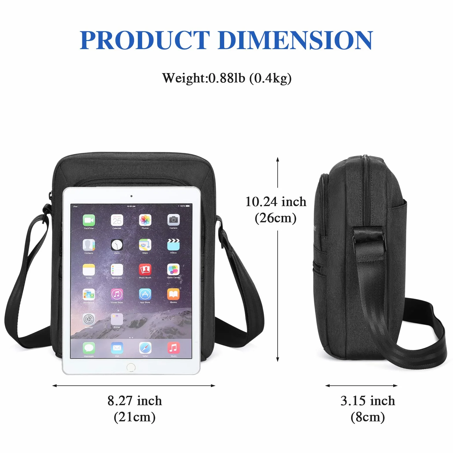 BAIGIO Torba na ramię męska, torba Oxford mała, torba męska crossbody, messenger z przegrodą na iPad i regulowanym paskiem na ramię, czarny, 21 * 8 * 26 cm, Współczesny