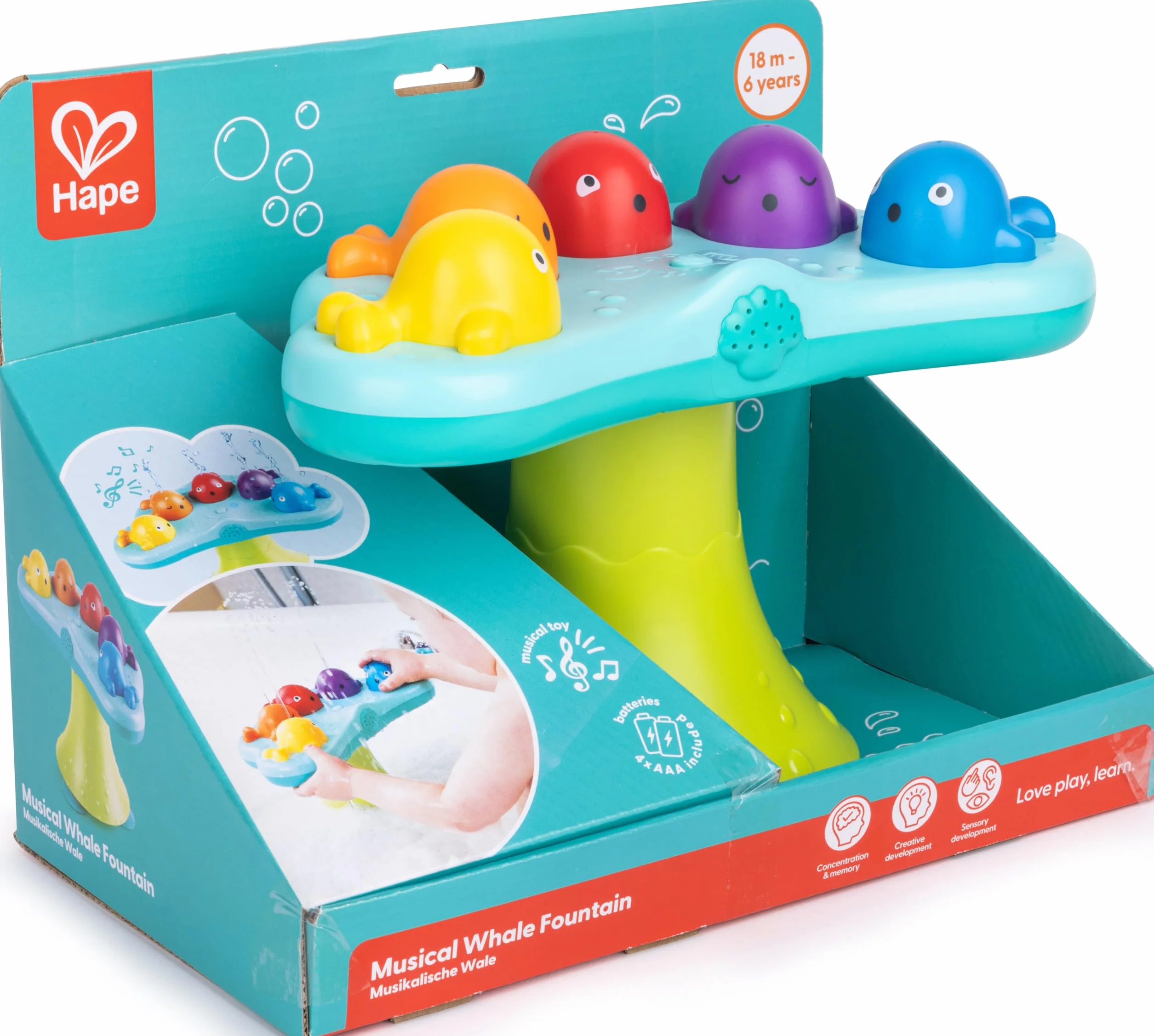 Hape Musical Whale Fountain Bath Toy,Multicolor,E0218