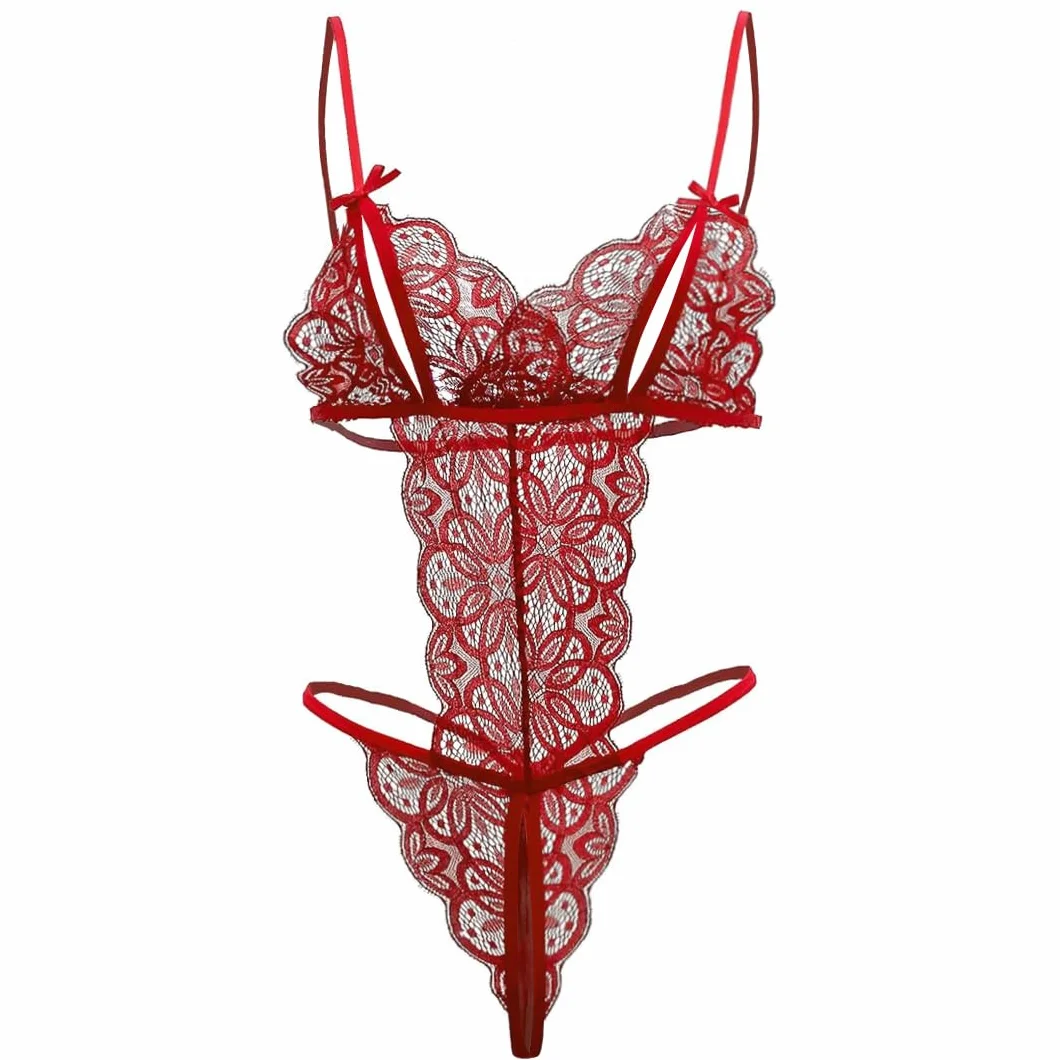 VicSec Damska seksowna bielizna nocna Babydoll Wetlook, z otworem, dekolt w serek, bielizna wiązana na szyi, wiązanie na plecach, bielizna stringbody