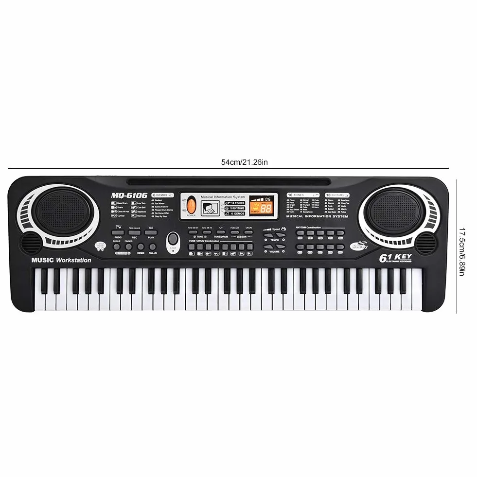 Pianino cyfrowe 61 klawiszy, przenośne pianino cyfrowe z mini mikrofonem dla dzieci, z 6 prezentacjami, regulacją rytmu i głośności, 54 x 17,5 x 5,5 cm
