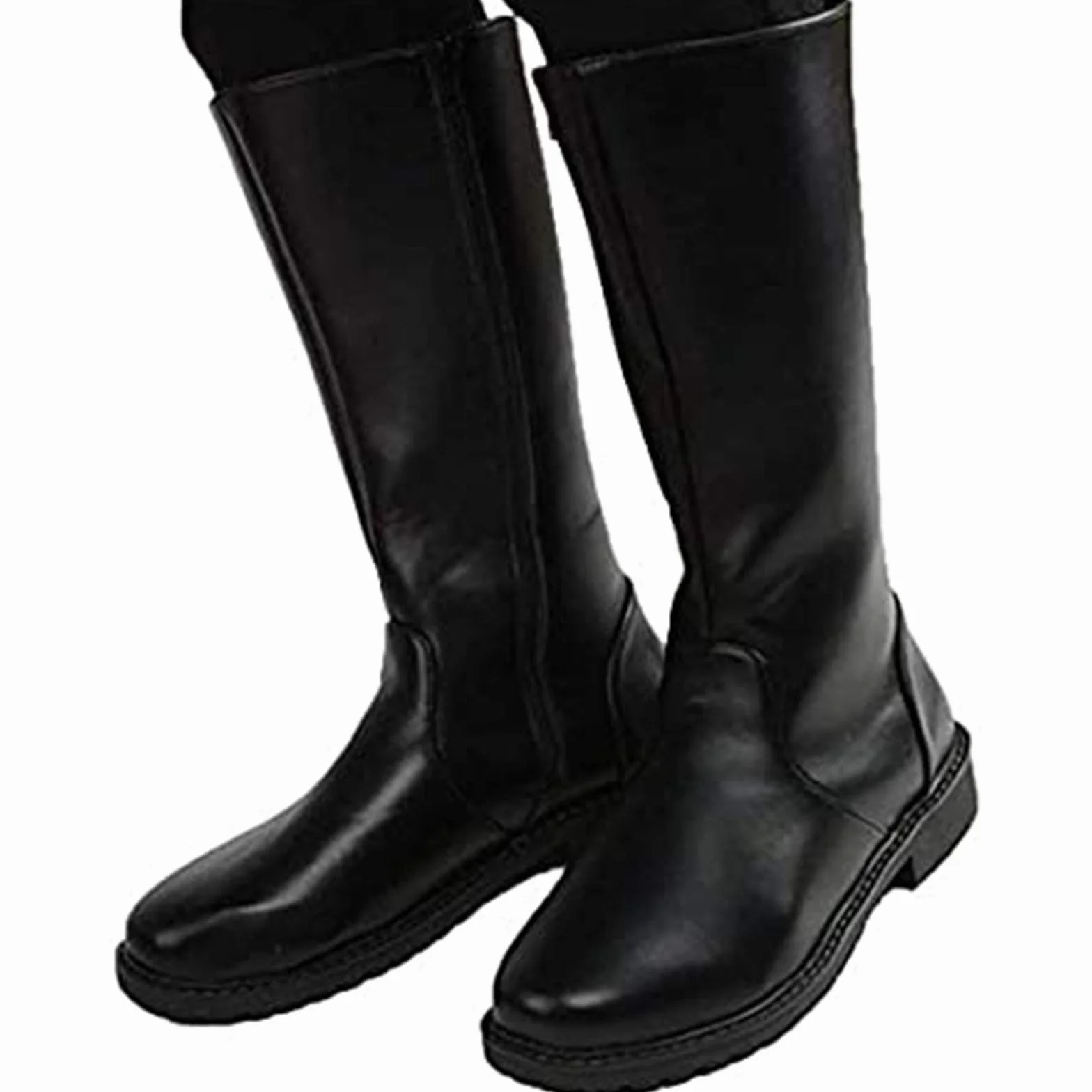 Męskie wysokie skórzane buty do kolan unisex buty do jazdy konnej sceniczne obuwie szerokie nogawki do połowy łydki zamek błyskawiczny okrągły głowa długie wysokie buty