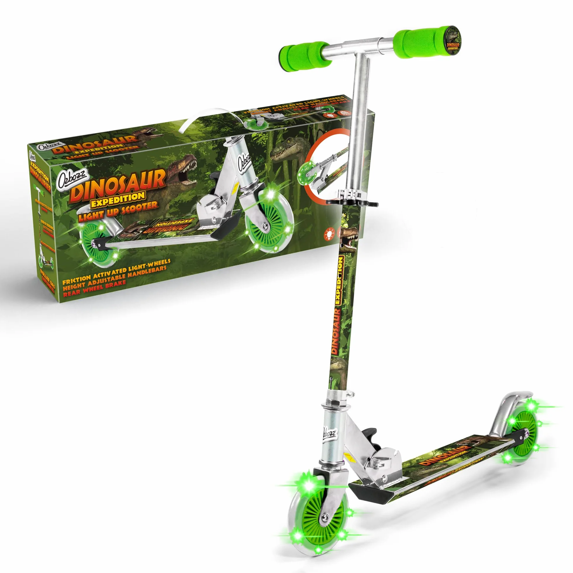 OZBOZZ SV14697 dinozaur hulajnoga z 2 świecącymi kółkami, wielokolorowa