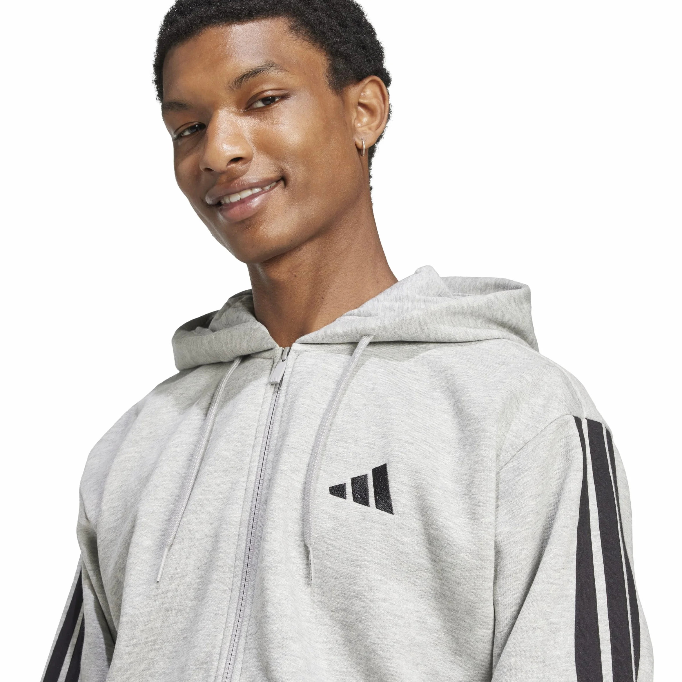 adidas Mężczyźni ESSENTIAL THREE STRIPES FLEECE ZIPPER HOODIE, medium grey heather/black, M