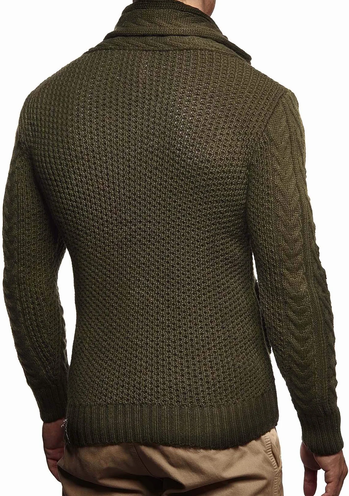 Leif Nelson LN5005N męska kurtka z dzianiny z kołnierzem szalowym, krój slim fit, zimowa kurtka rekreacyjna, na lato, nowoczesny męski sweter z kapturem