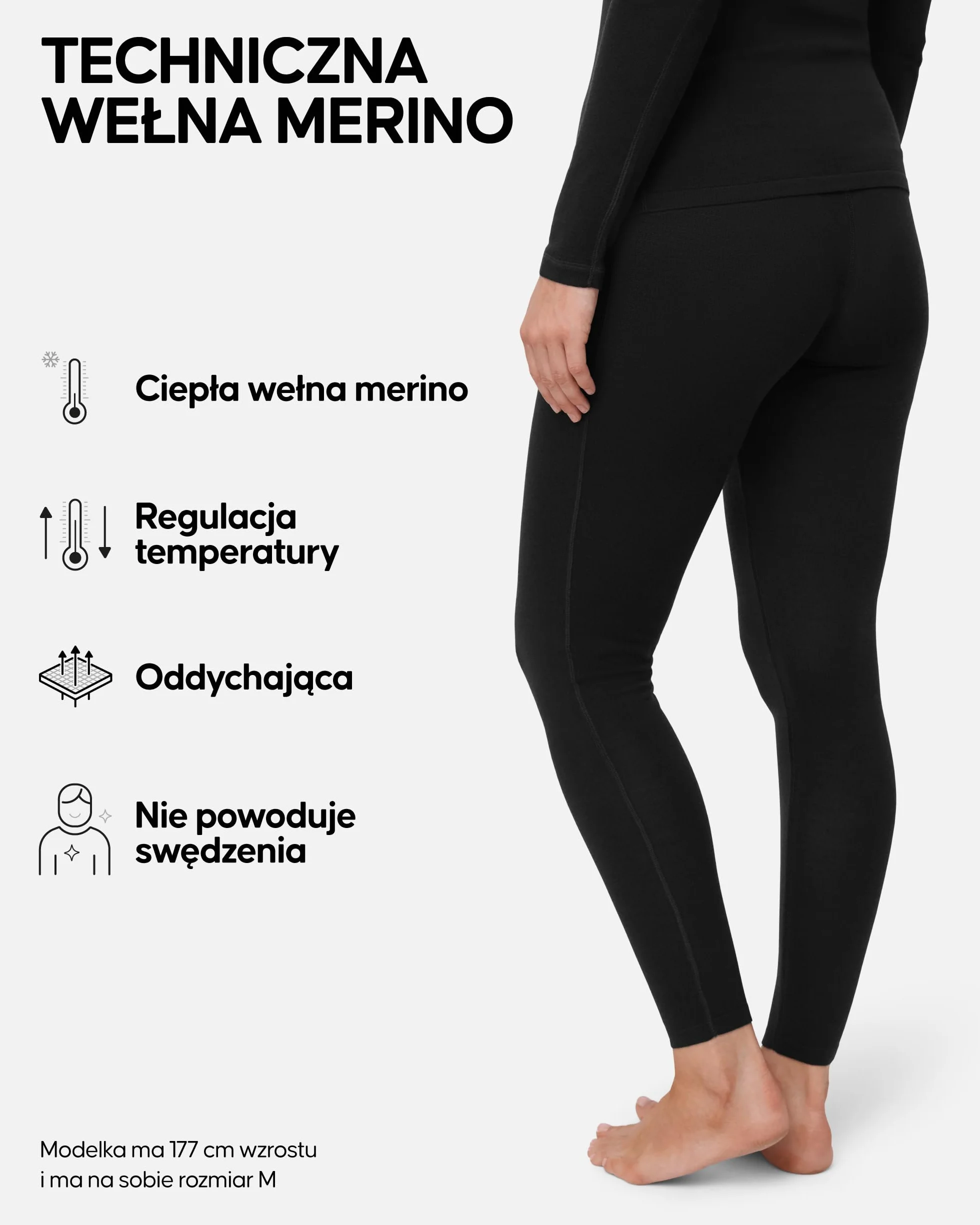 DANISH ENDURANCE Damskie Legginsy Termiczne z Wełny Merino, Damska Bielizna Termoaktywna, Damskie Legginsy Zimowe z Warstwą Bazową