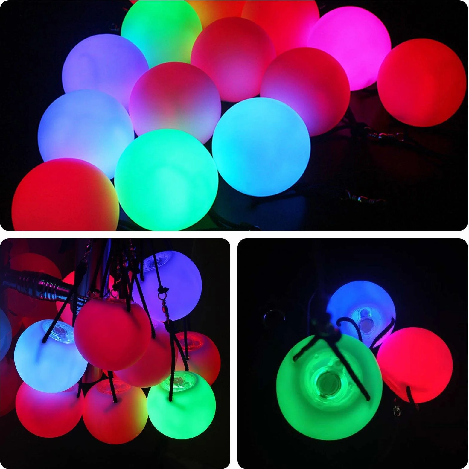 Piłki LED Poi: 2 sztuki zestaw kul LED Glow Poi z efektem stroboskopowym z efektem stroboskopowym, ulepszone piłki LED Poi dla początkujących i profesjonalistów, piłeczki do żonglowania POI z