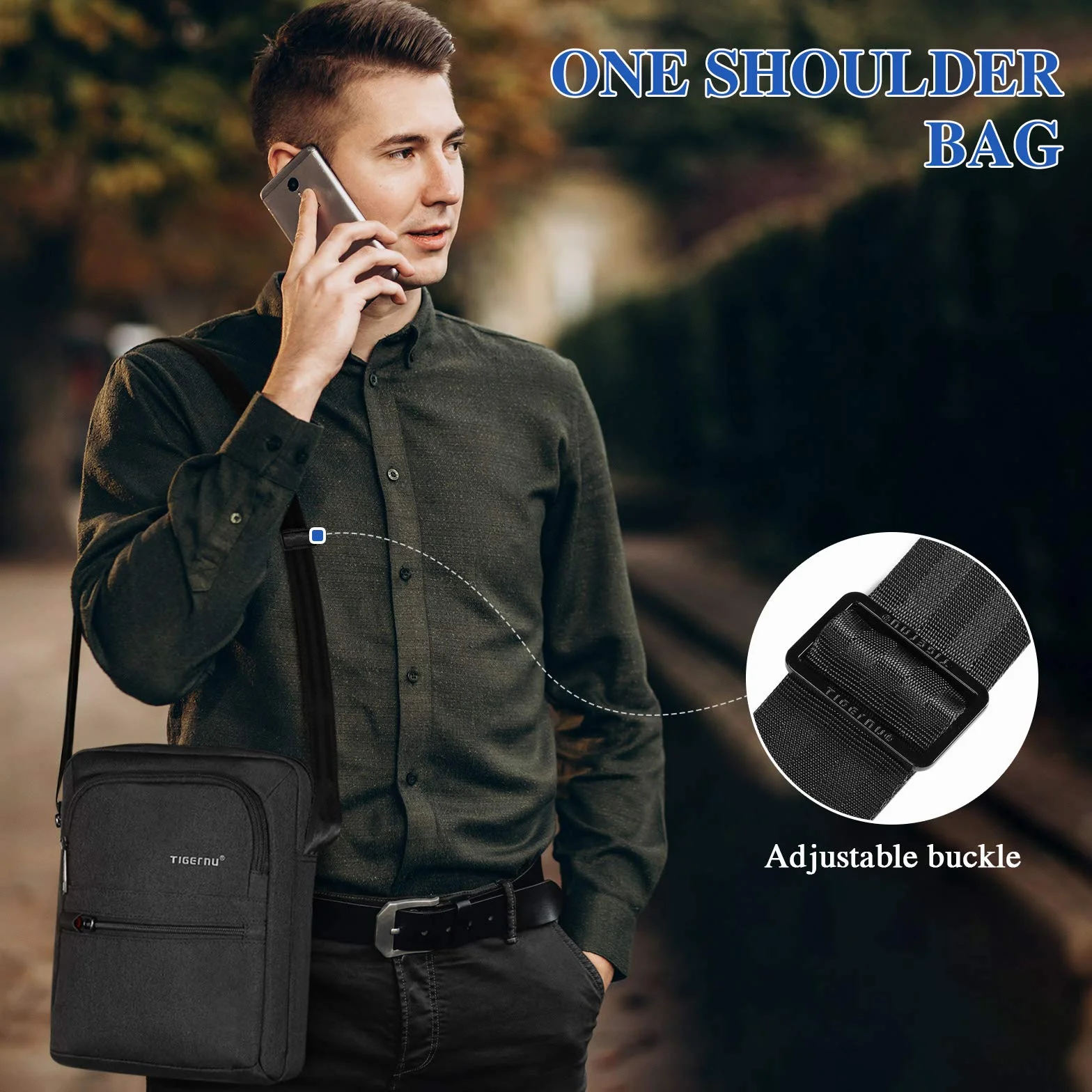 BAIGIO Torba na ramię męska, torba Oxford mała, torba męska crossbody, messenger z przegrodą na iPad i regulowanym paskiem na ramię, czarny, 21 * 8 * 26 cm, Współczesny