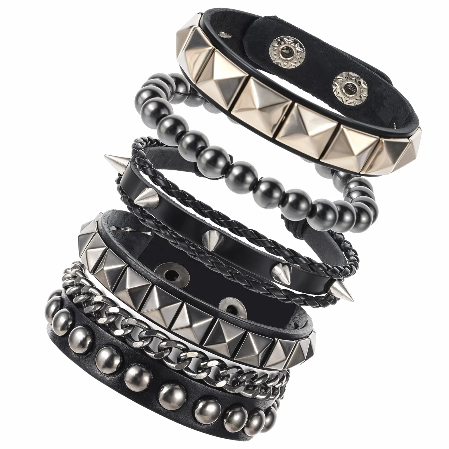 4 sztuki unisex punkowe bransoletki, punkowe skórzane bransoletki czarne, gotyckie, ozdobione nitami, bransoletki ze skóry z nitami, bransoletka mankiet na Halloween, Boże Narodzenie, impreza