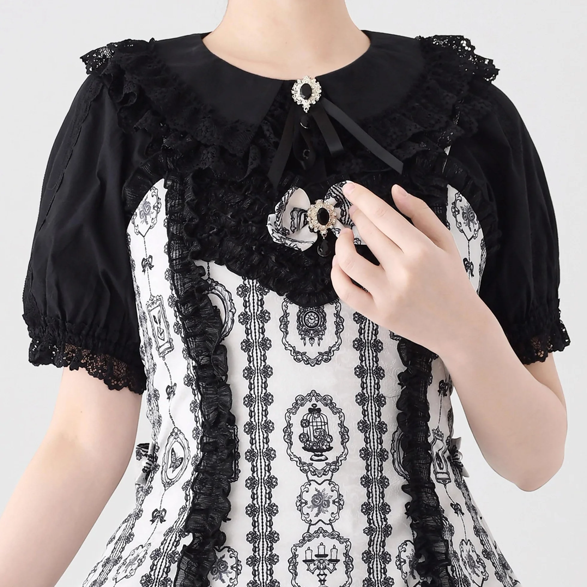 Bluzki Z Krótkim Rękawem Kobiety Piotruś Pan Kołnierz Wiktoriańska Koszula Vintage Kawaii Koronkowe Falbanki Topy Modne Lato