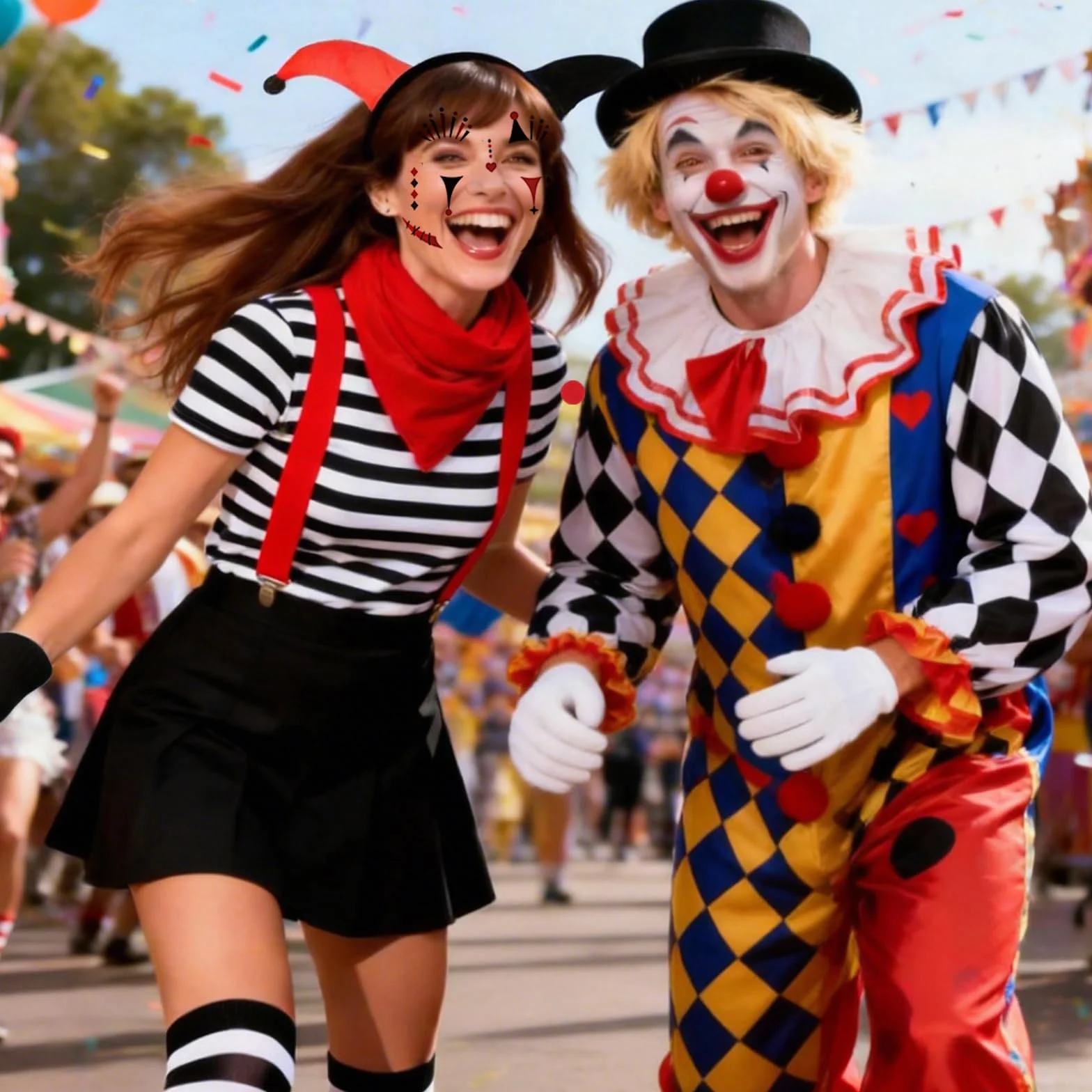 Damski Kostium Klauna Karnawałowy 7 Części Unisex Strój Cyrkowy Na Karnawał I Występy Mime
