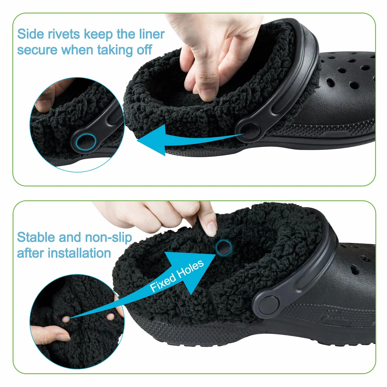 Endoto Wkładki do Crocs(Wersja Zimowa) Clog Butów, Zamiennik Wkladka Zamienne Pluszowa Podszewka Insoles Replacement Insert(Czarny)