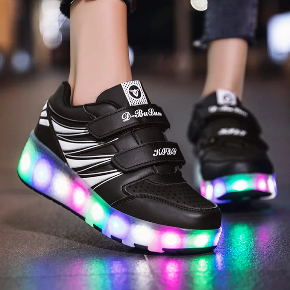 Chłopcy buty z kołami, Oświetlone trenerzy z kołami, Ładowanie USB Dziewczyny LED z kołami Łyżwy Trenerzy Łyżwy Dziecięce Trampki dla Sportowe Odkryty