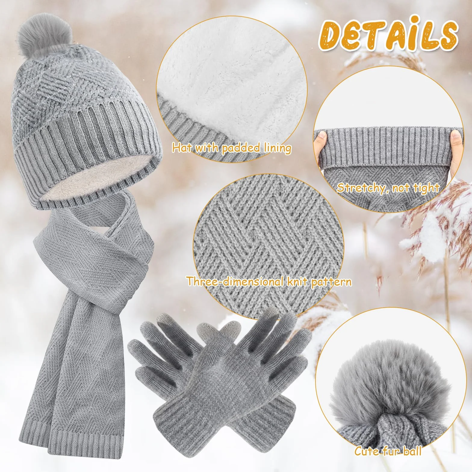 Damska czapka, szalik, zestaw zimowy, szalik, rękawiczki, zestaw dla kobiet, termiczna czapka zimowa, czapka z dzianiny, czapka beanie z pomponem, szale, rękawiczki zimowe z dzianiny