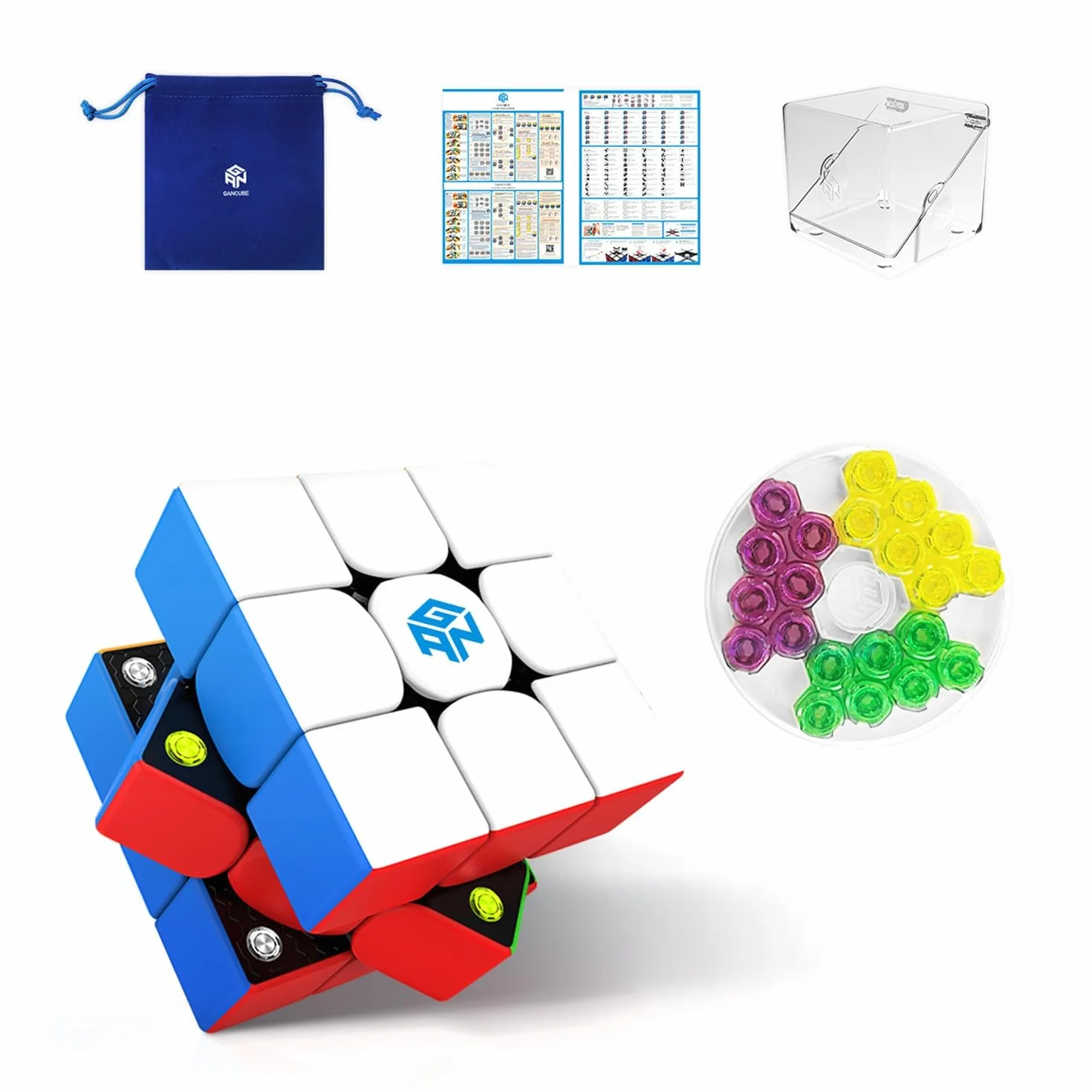 GAN 356M 3x3 Magnetyczna kostka speedcube, Najlepsza kostka magiczna z 48 magnesami / 4 rodzajami sprężystości–szybki i płynny obrót, wytrzymała i trwała, profesjonalna, oryginalna kostka z magnesami