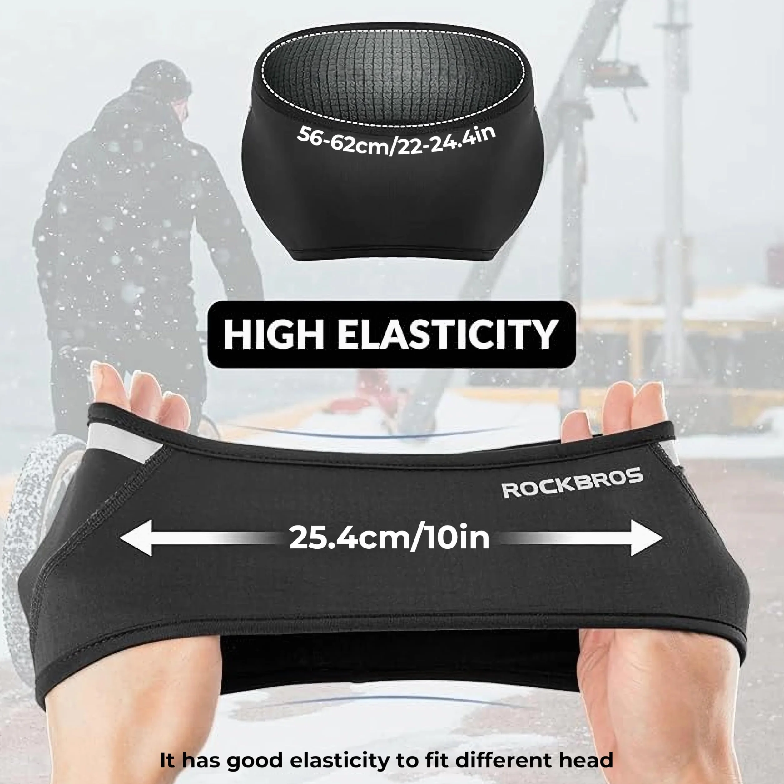 ROCKBROS Opaska na Głowę na Rower Czapka Ochraniacz Wiosna Ciepły Polar Ocieplacz na Uszy Opaska Odprowadzająca Pot Odblaskowe Elastyczne Nauszniki Ciepłe Narty Opaska na Uszy dla Kobiet Mężczyzn