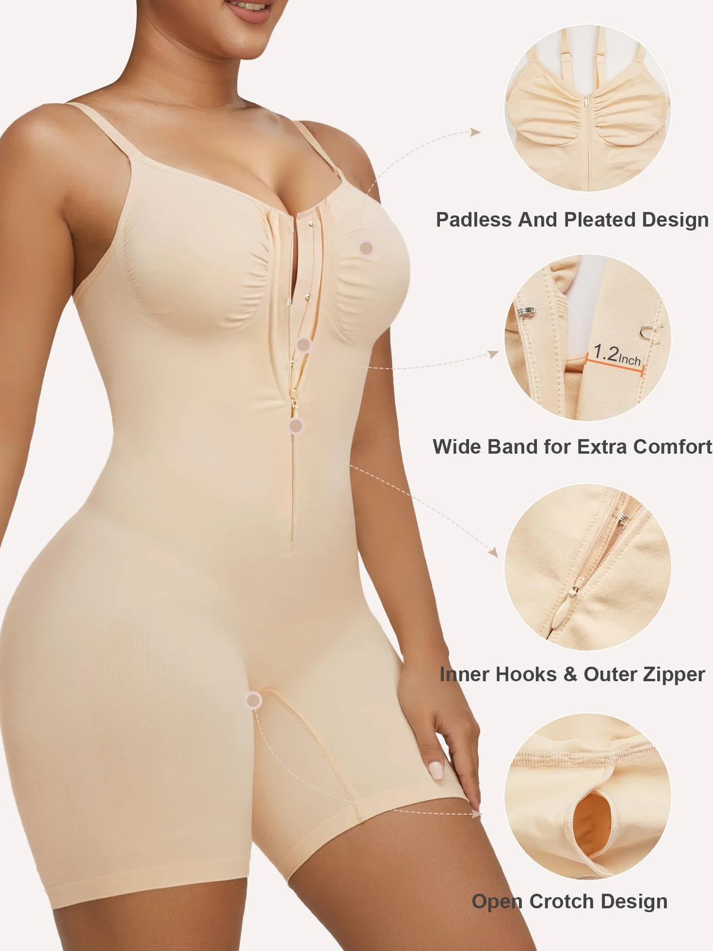 SHAPERX Damska bielizna modelująca body kontrola brzucha bezszwowa zapinana na zamek błyskawiczny modelująca sylwetkę talii