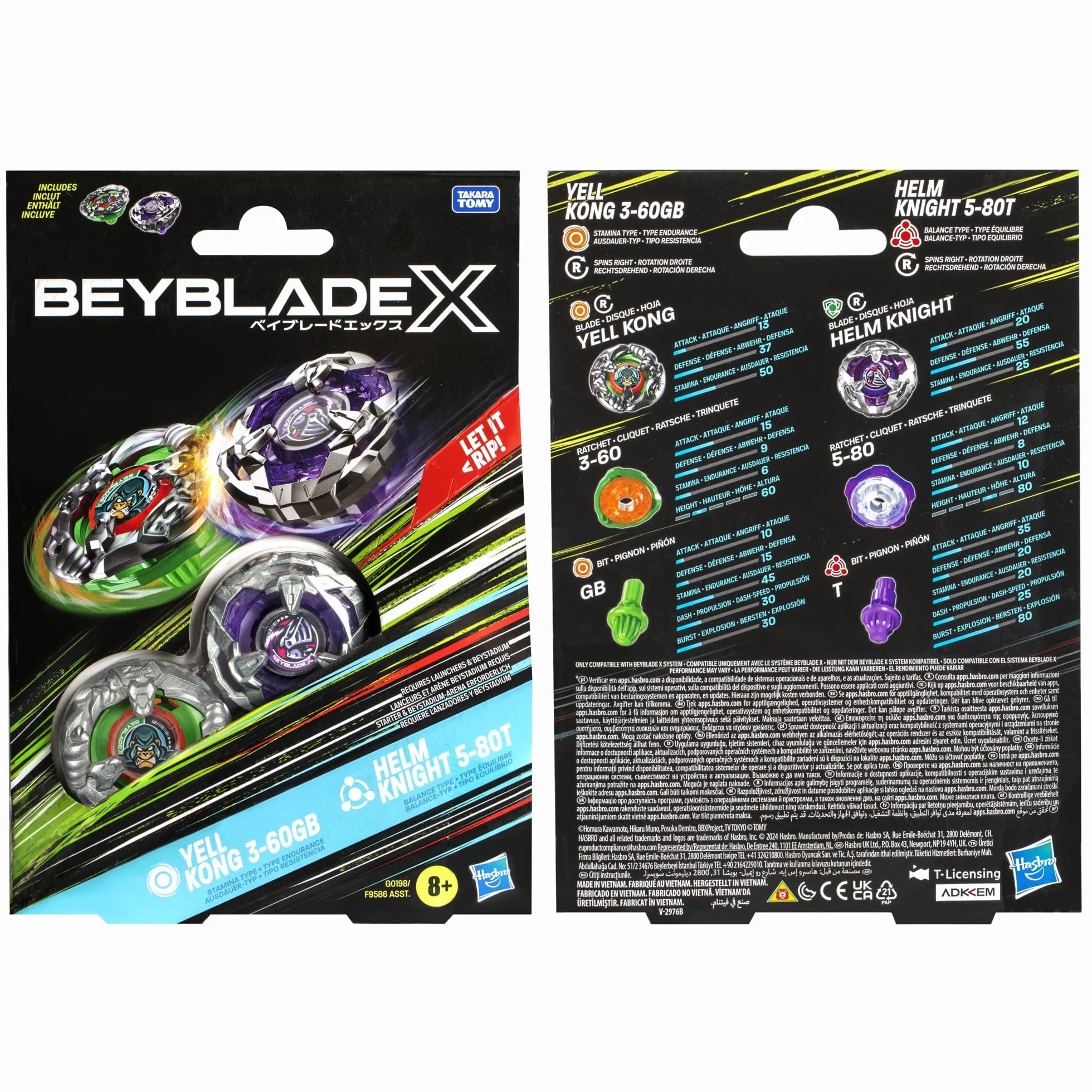 Beyblade X Yell Kong 3-60 GB i Helm Knight 5-80T top dwupak zestaw, zawiera 2 górne części w prawo, zabawki spinningowe dla dzieci w wieku 8 lat, rodzaje wytrzymałości i równowagi, dla chłopców i