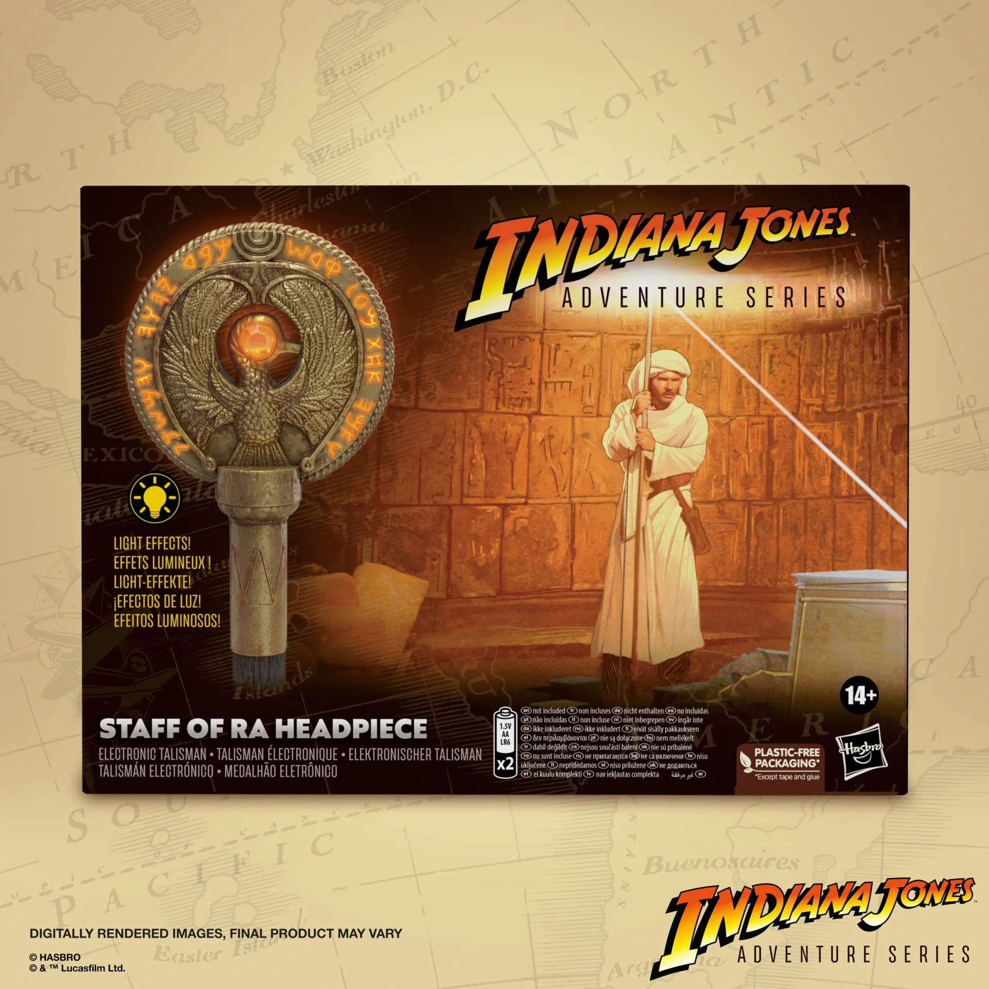 Hasbro Indiana Jones and the Raiders of Lost Ark Adventure Series Staff Ra nakrycie głowy, lekki FX, kostium, F8033, wielokolorowy