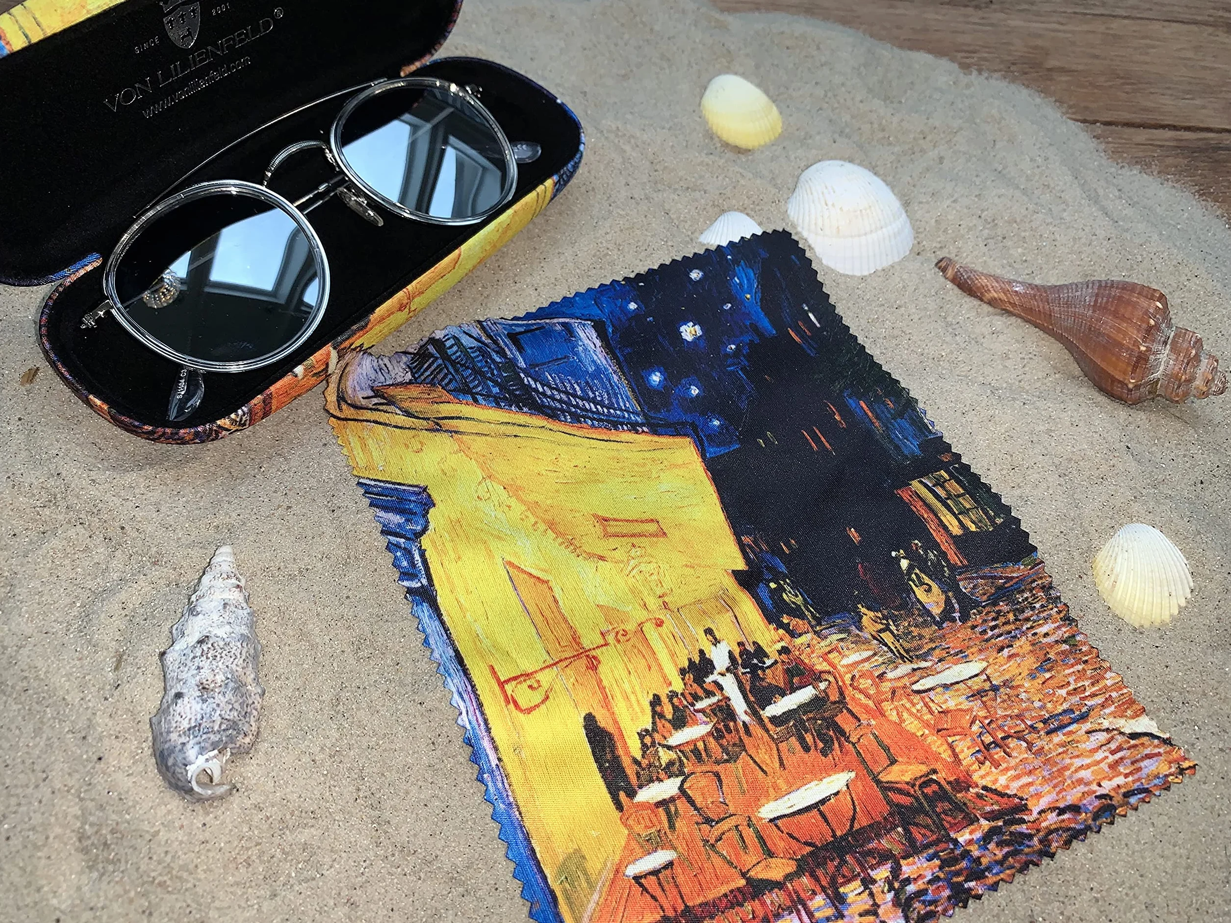 VON LILIENFELD etui na okulary Vincent van Gogh nocna kawiarnia okulary ściereczka z mikrofibry do czyszczenia okularów pudełko na okulary solidne etui pokryte tkaniną
