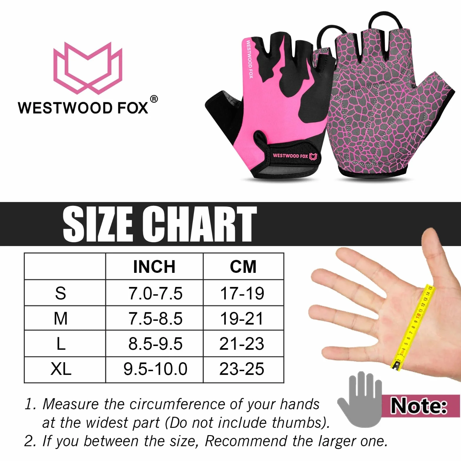WESTWOOD FOX Rękawiczki rowerowe Półpalce Unisex Wyściełane chwyty na dłonie Letnie rękawiczki rowerowe do jazdy MTB dla mężczyzn Kobiety Antypoślizgowe krótkie